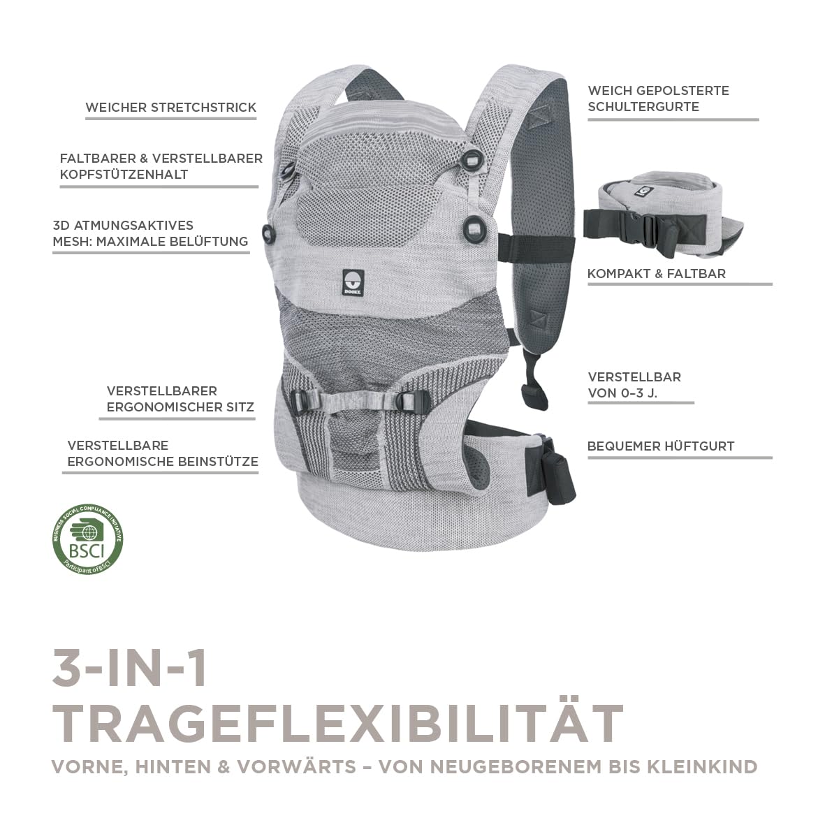 Dooky Carrier Terra Nova Babytrage Schwarz 0-3 Jahre bis 15 kg