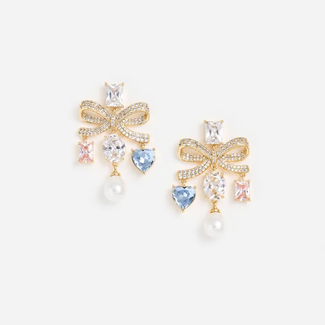 Self Portrait Gold Multi Crystal Bow Ohrringe Gold Schleife Perle
