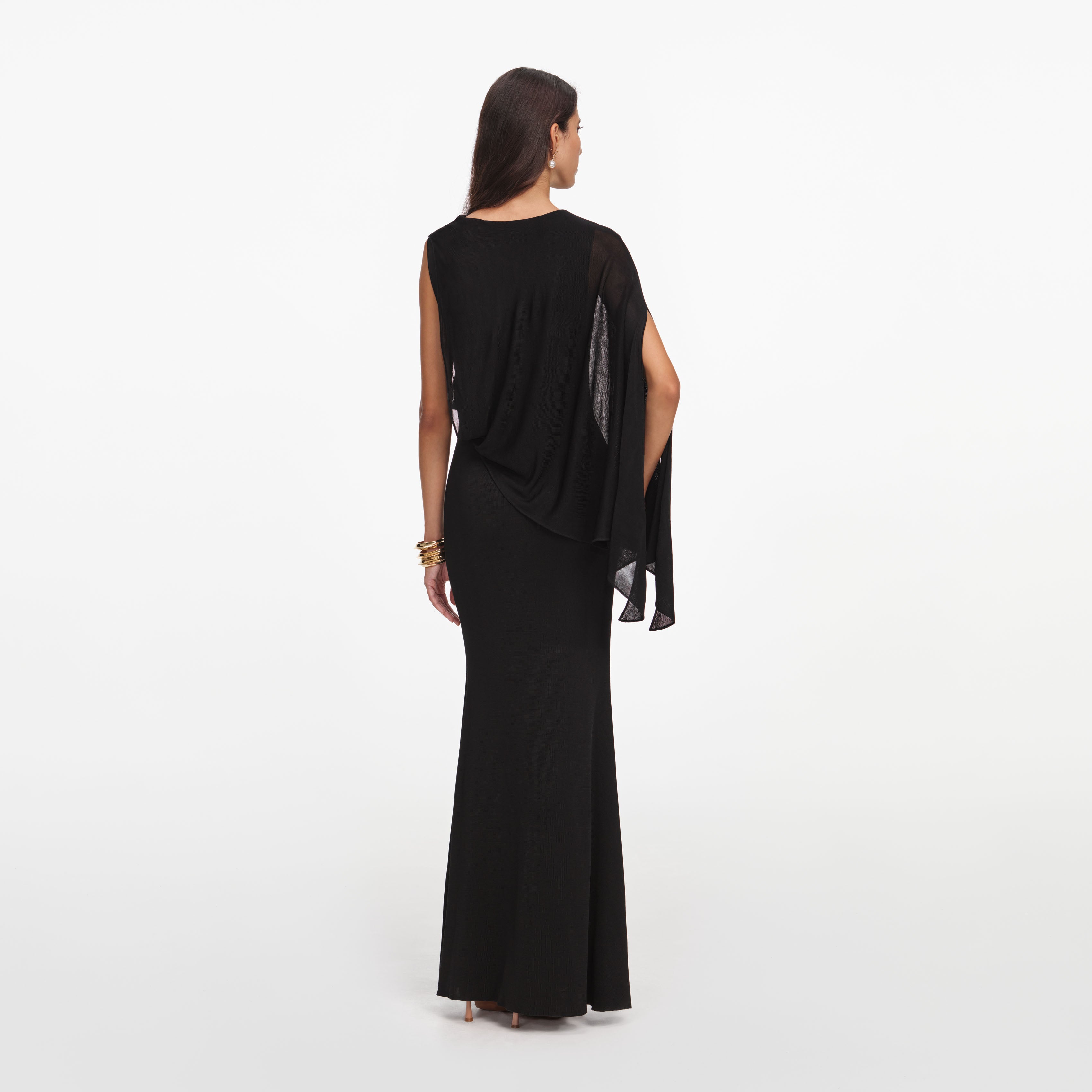 Self Portrait One Shoulder Maxi Kleid Schwarz XS Viskose