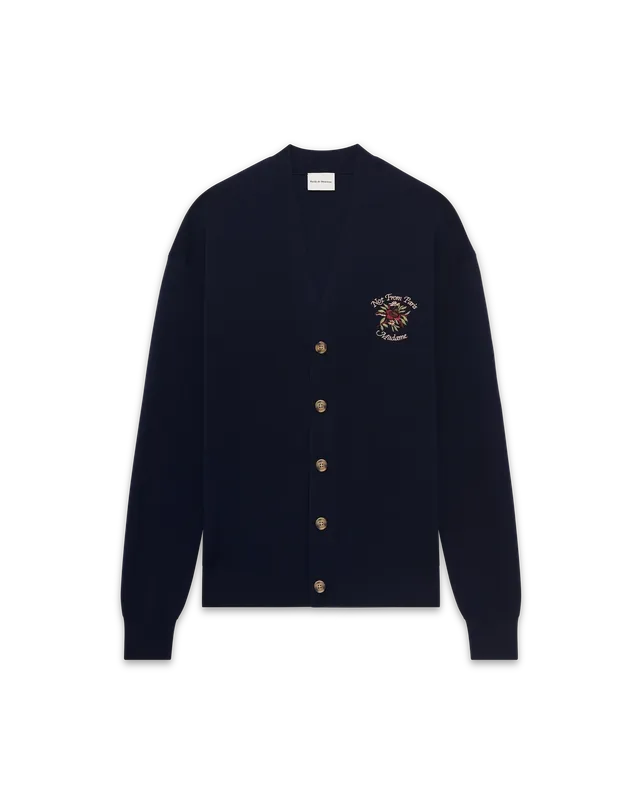 Drôle De Monsieur Slogan Herren-Cardigan Navy Merino