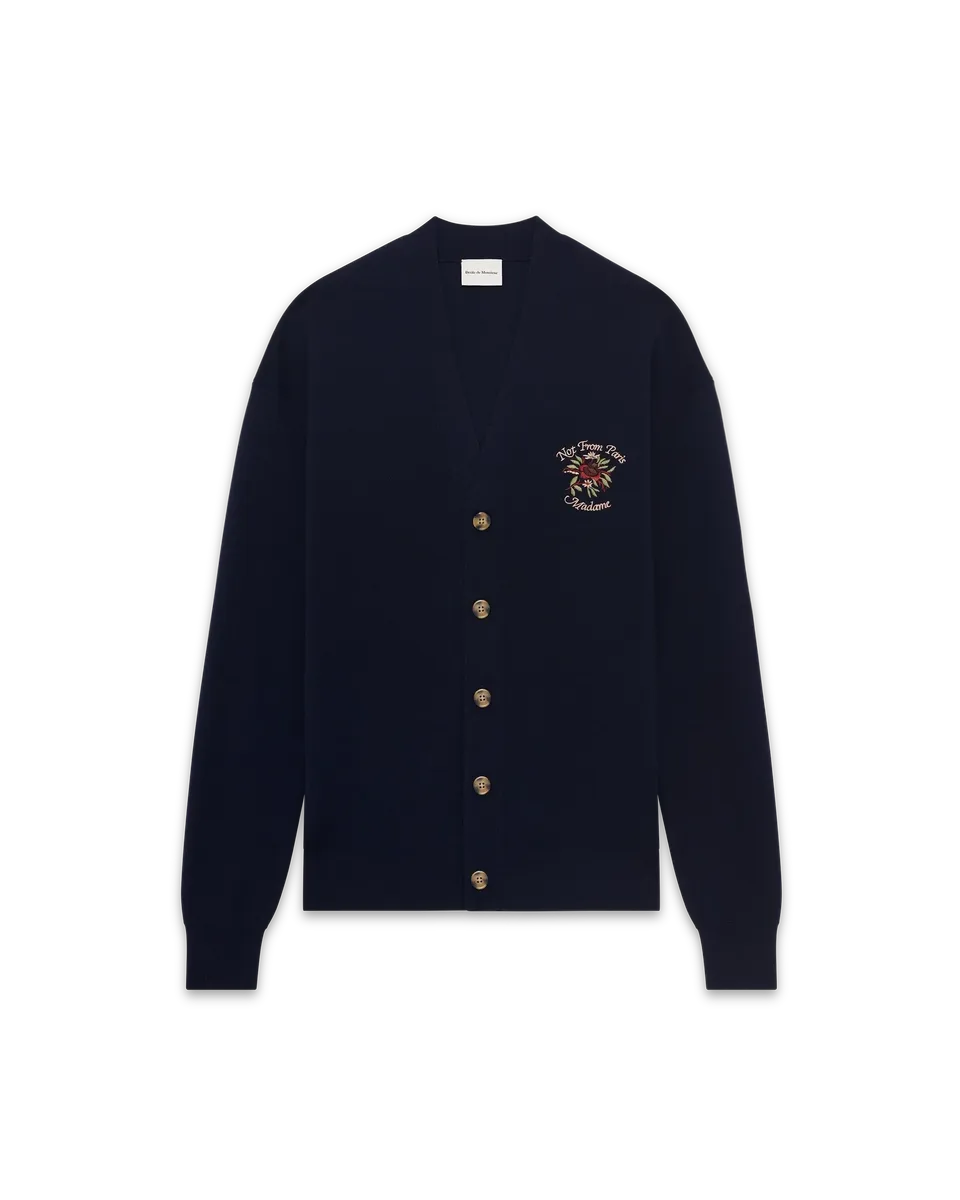 Drôle De Monsieur Slogan Herren-Cardigan Navy Merino
