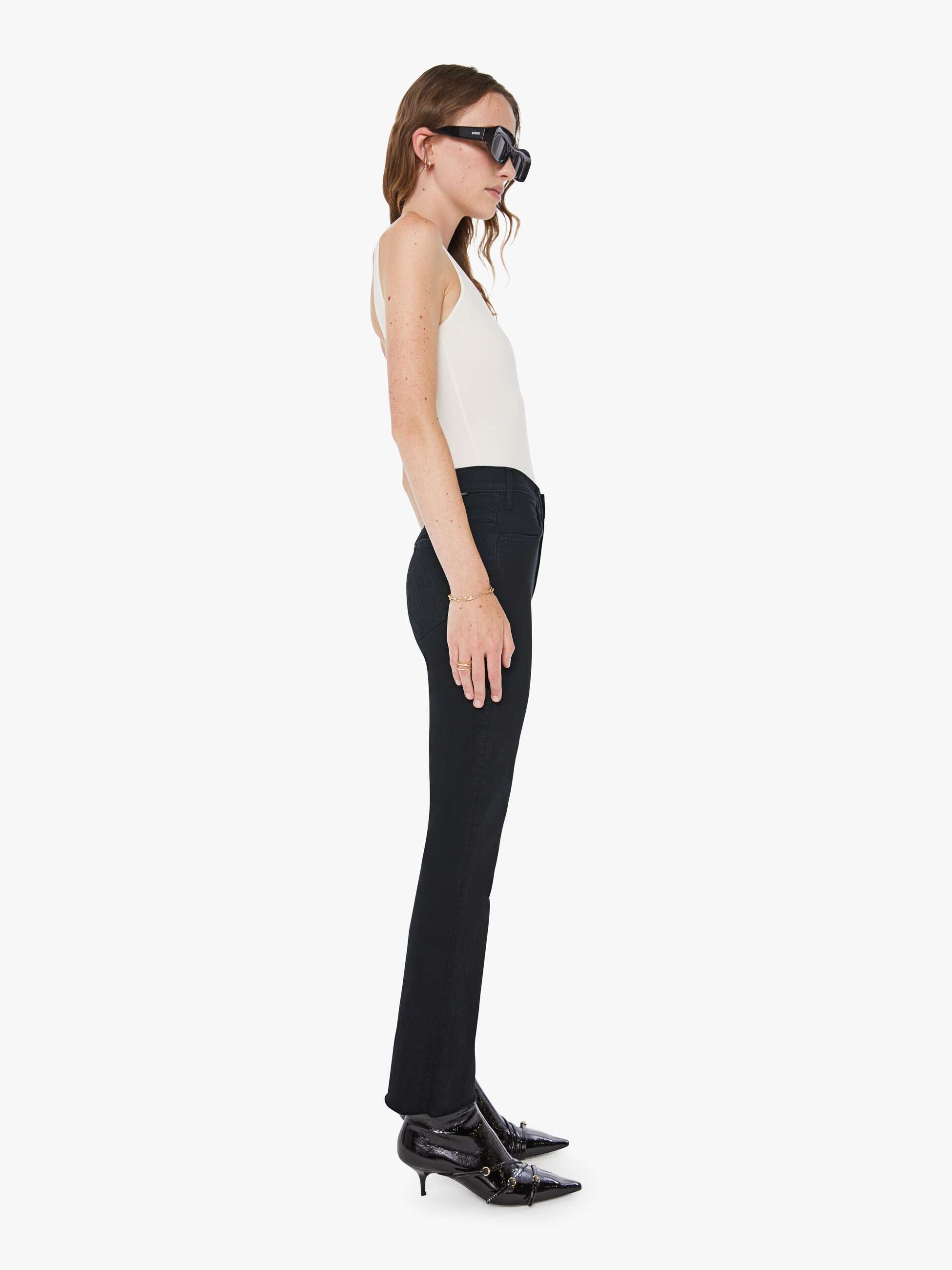 Mother Hustler Ankle Fray Jeans Schwarz Flare High-Waist