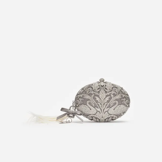 Self Portrait Silver Crystal Oval Clutch Tasche Silber