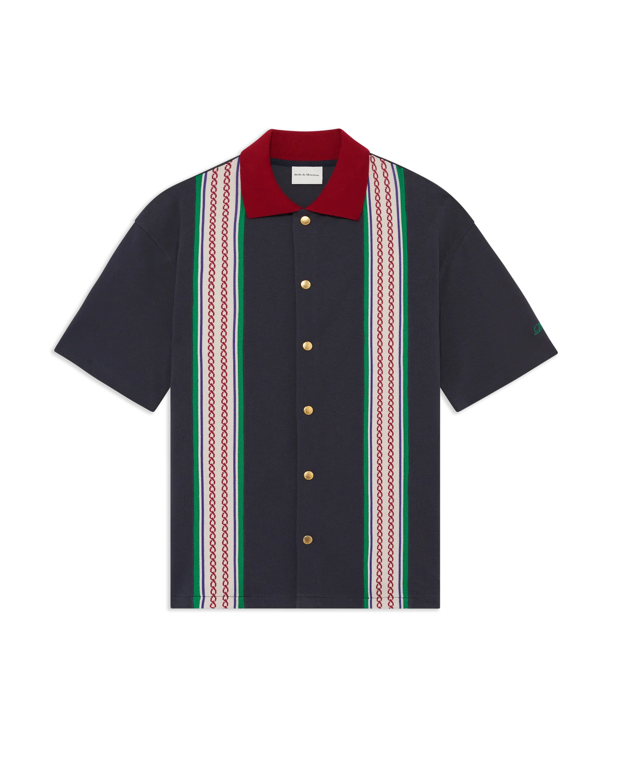 Drôle De Monsieur Stripes Band Piqué Shirt Dunkelgrau Baumwolle