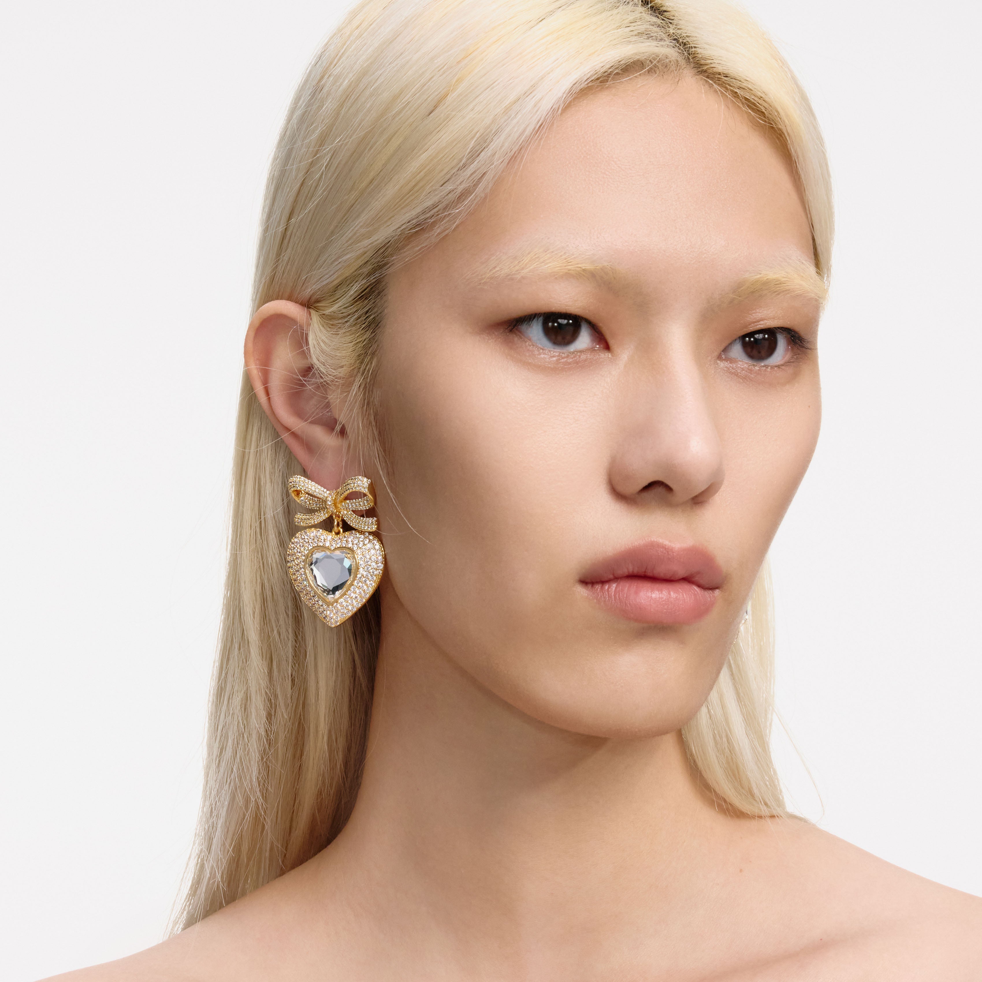 Self Portrait Jewellery Gold Bow Crystal Ohrringe Herz