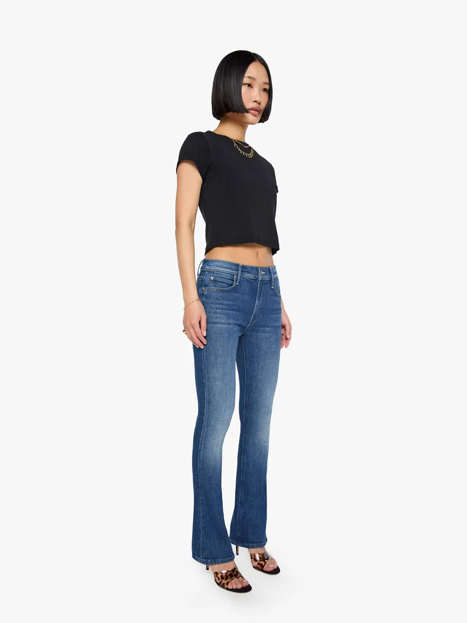 Mother Lil Runaway Petite Jeans Deluxe Edition Flare Mid-Rise