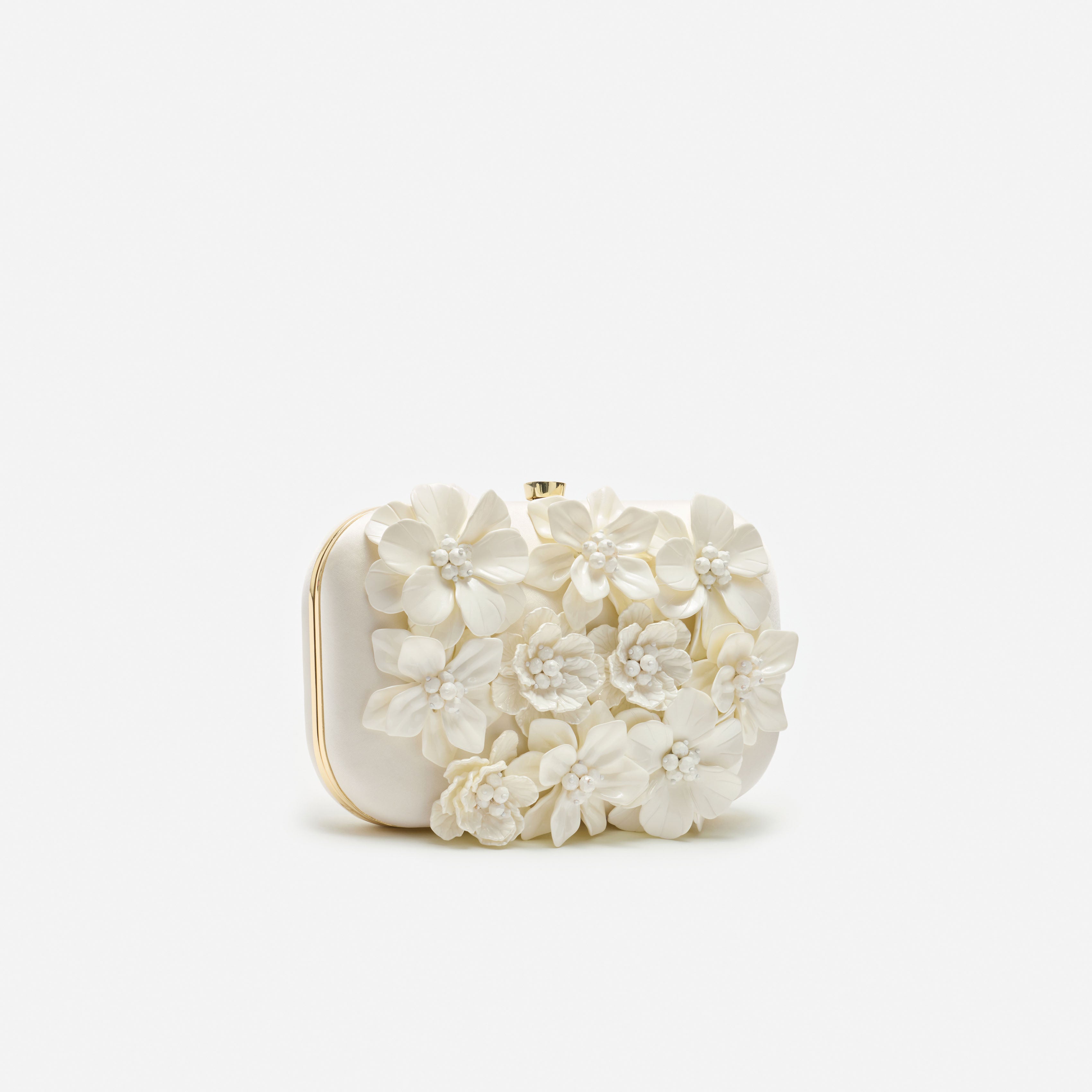 Self Portrait Satin Clutch Creme 3D Blumen Mini