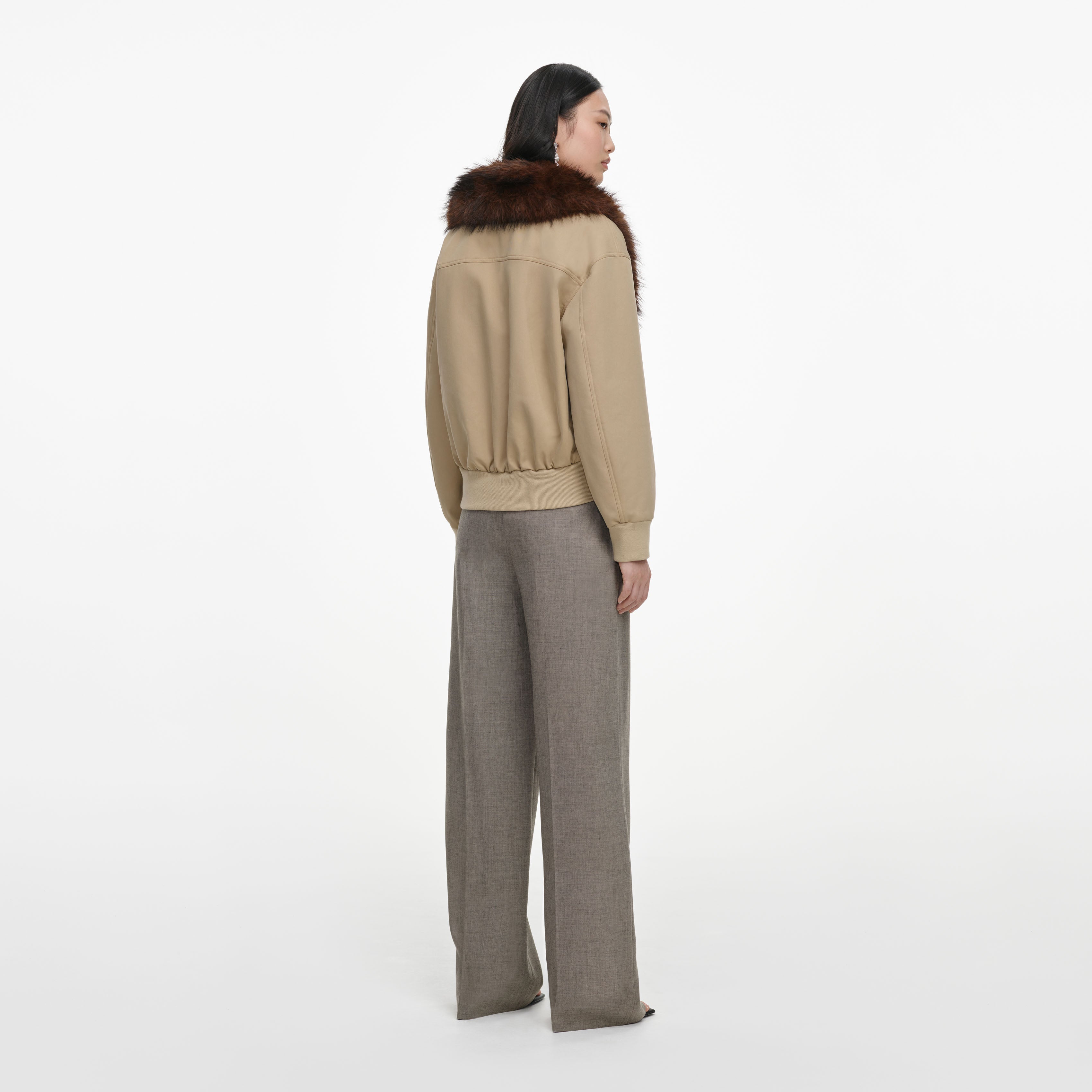 Self Portrait Outerwear Beige Faux Fur Bomber Jacke Beige UK 8