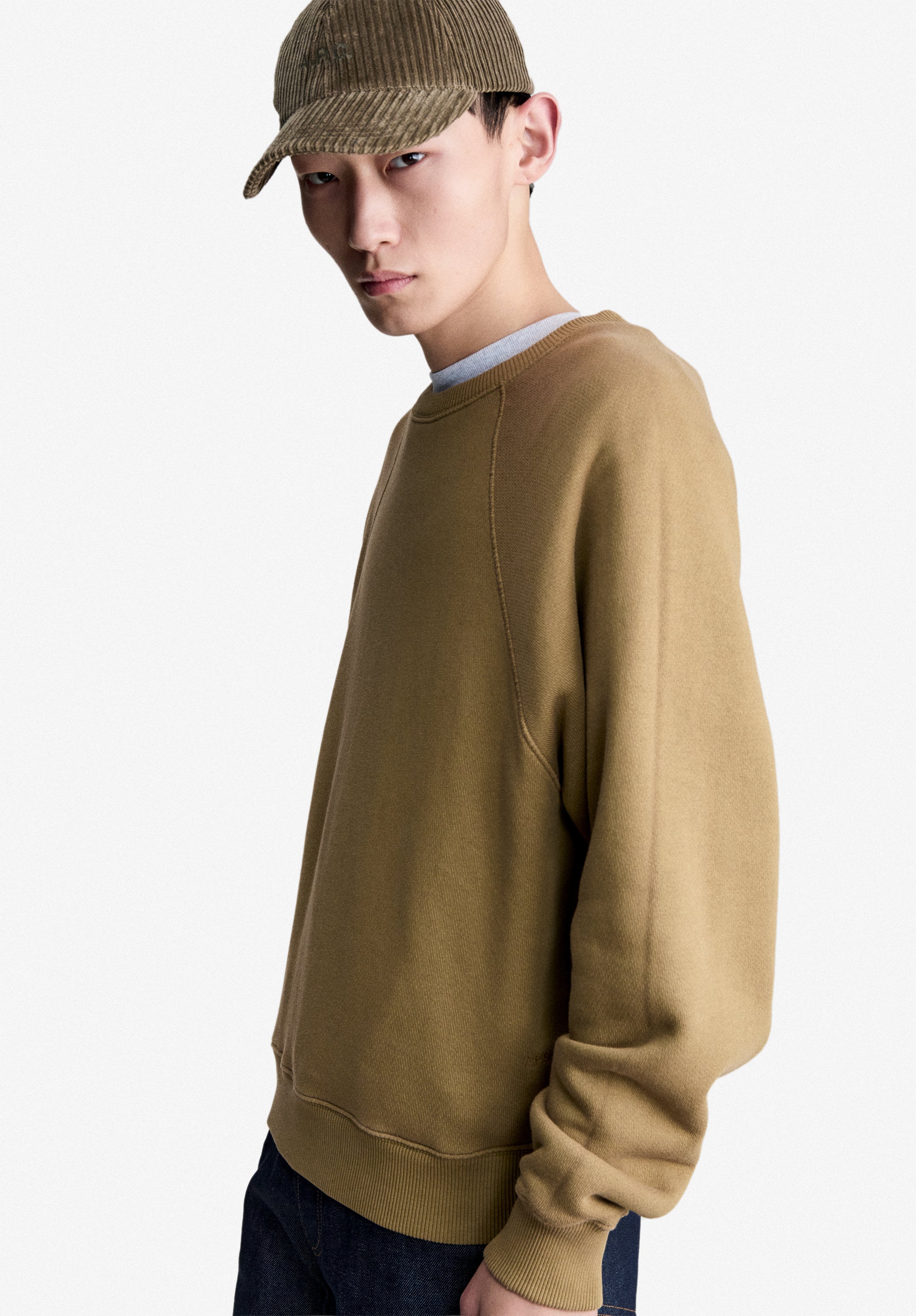 A.P.C. Sweatshirt Raglan Taupe Bio-Baumwolle Gr. M Brusttasche