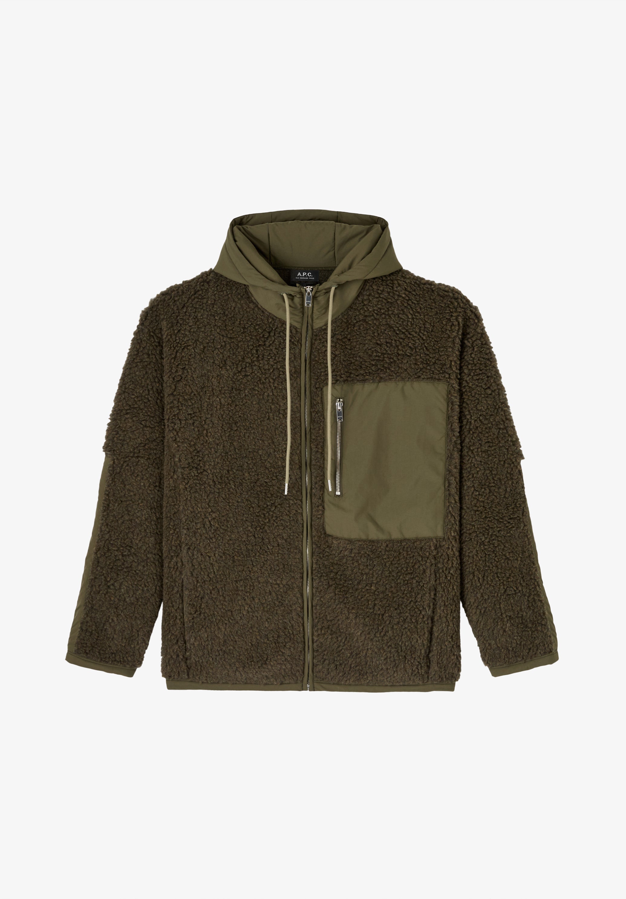 A.P.C. Fleecejacke Kapuze Größe M Khaki Recycling