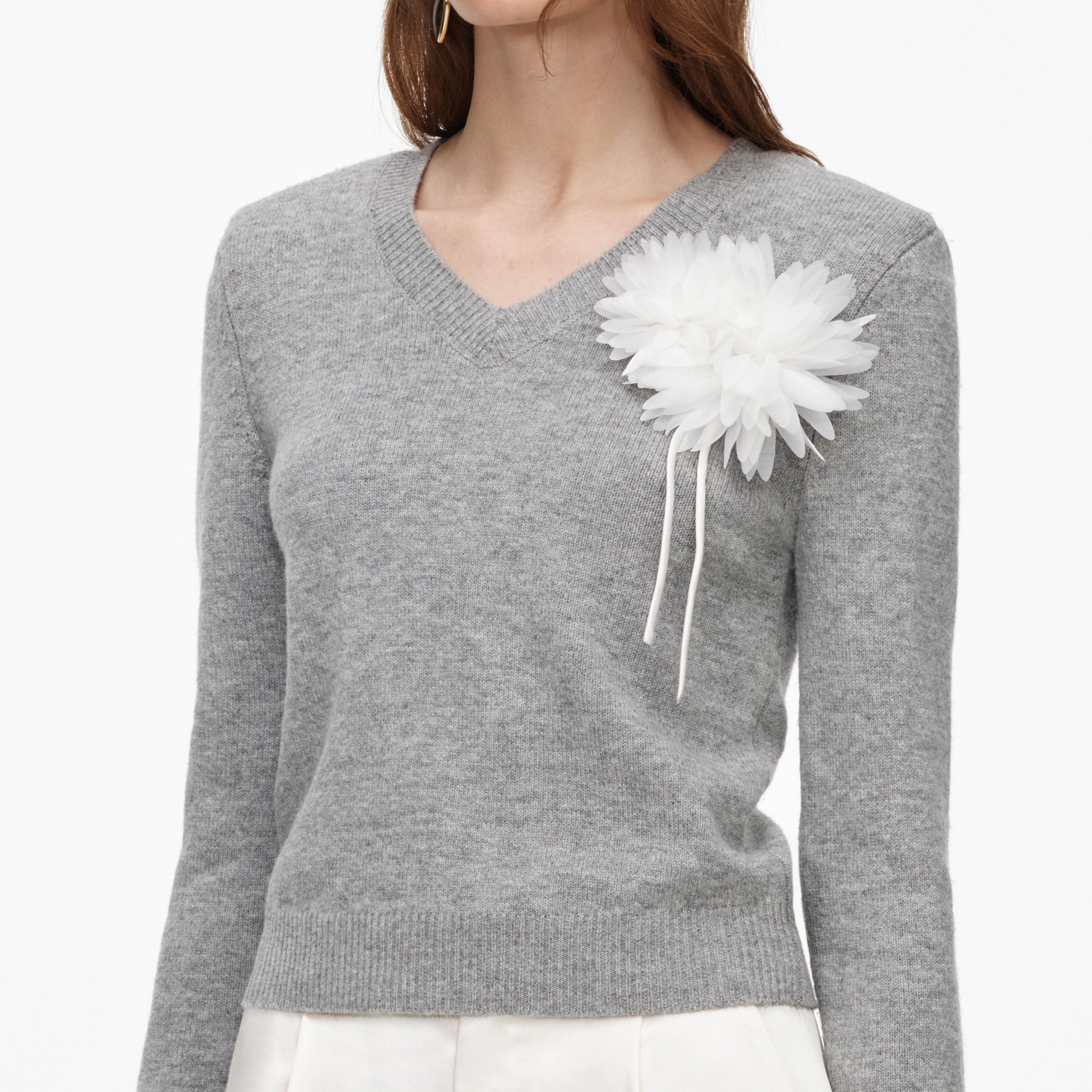 Self Portrait Grey Flower Wool Jumper Pullover grau Wolle