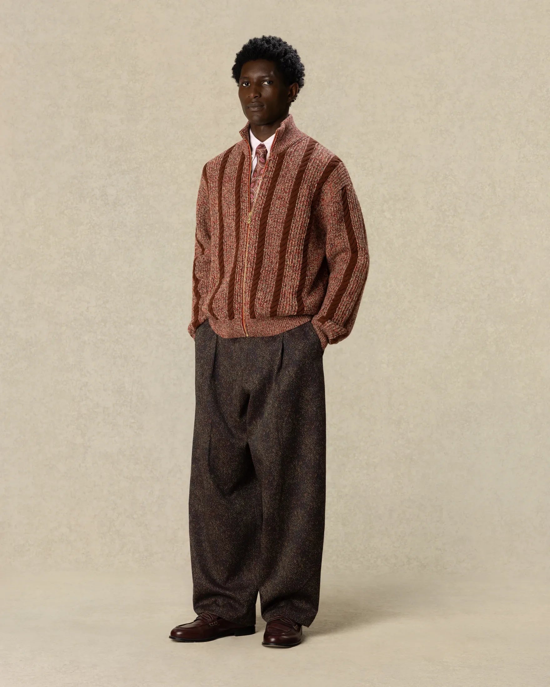 Drôle De Monsieur Zipped Torsade Cardigan Strickjacke Braun Wolle