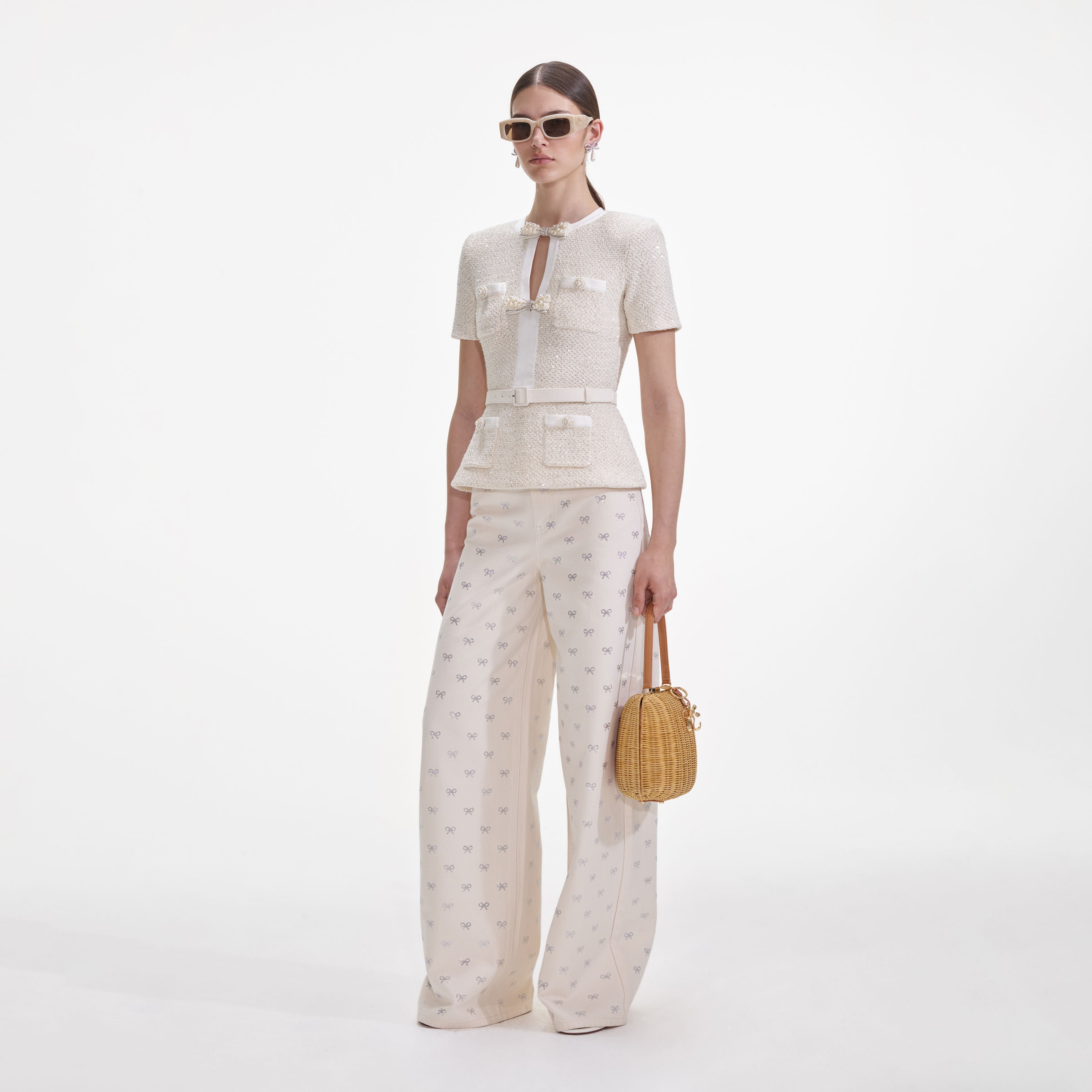 Self Portrait Knitwear Cream Sequin Strick-Top Creme S Pailletten
