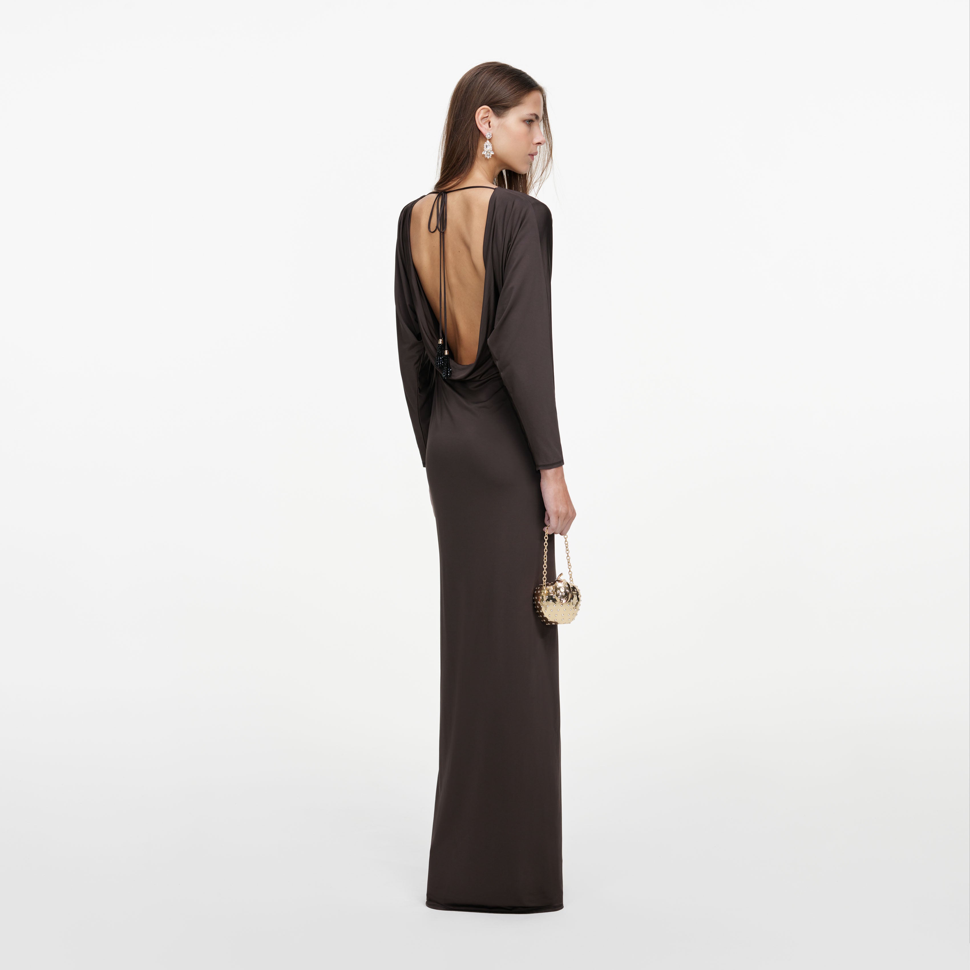 Self Portrait Brown Jersey Open Back Maxi Dress braun