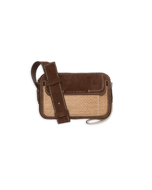 Drôle De Monsieur Sacoche Surpiquée Tasche Gelb Raffia Leder