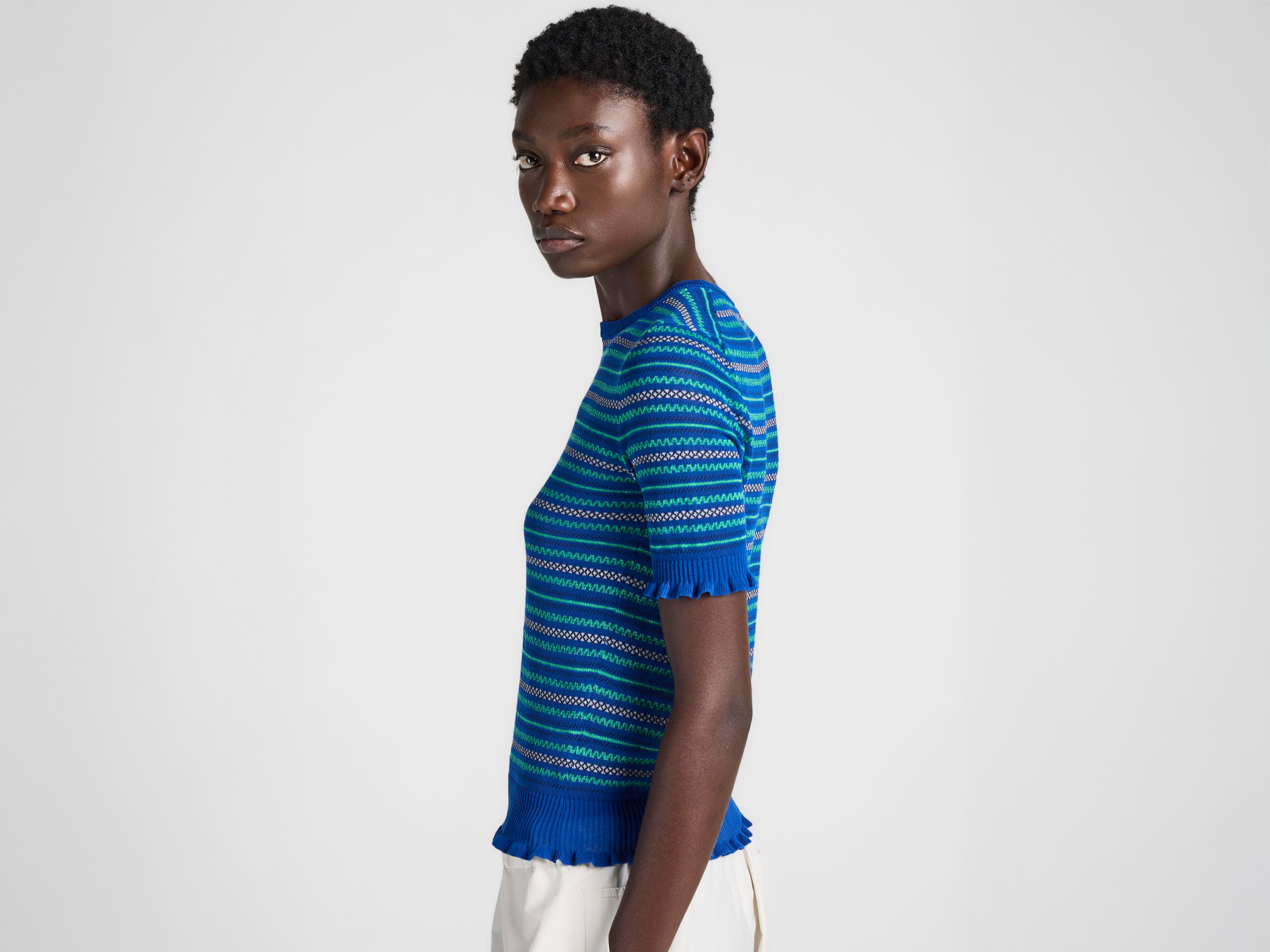 J.W.Anderson Sheer Fairisle Top Cobalt Damen Rüschen