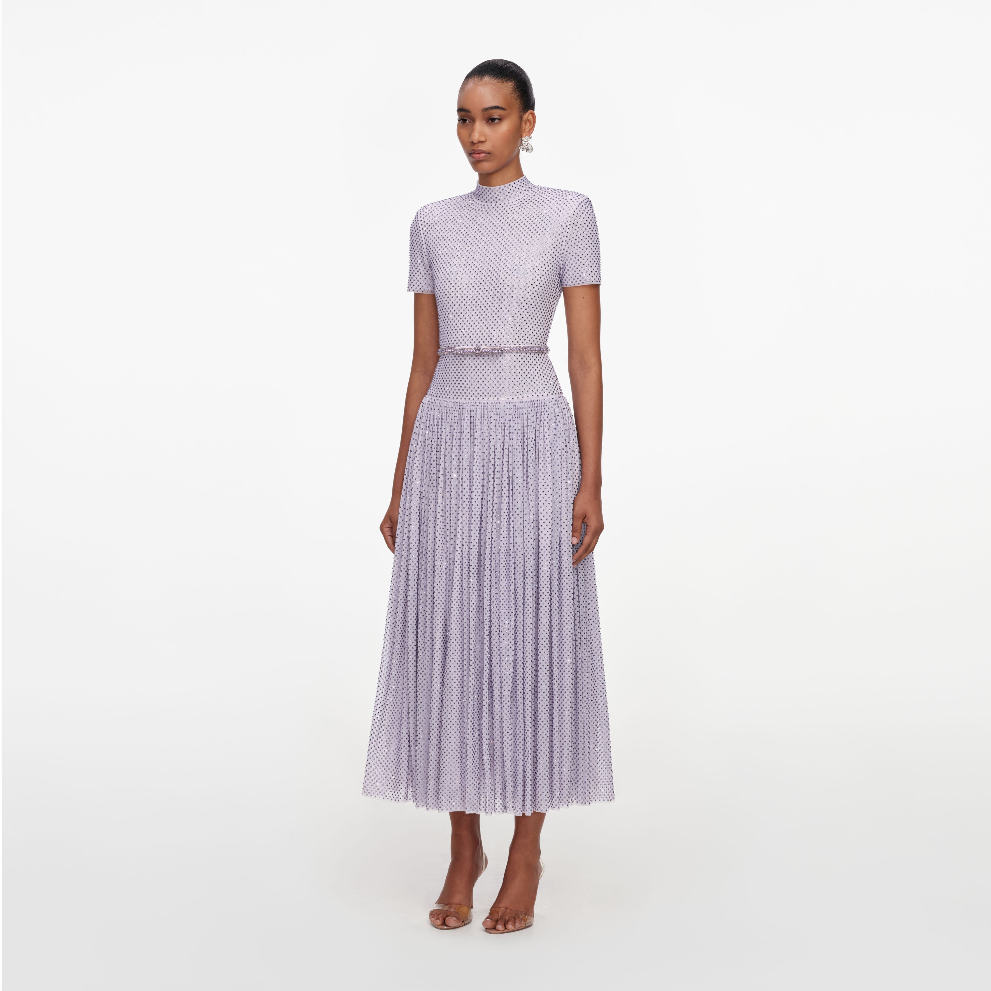 Self Portrait Lilac Rhinestone Midi Dress Kleid lila Strass