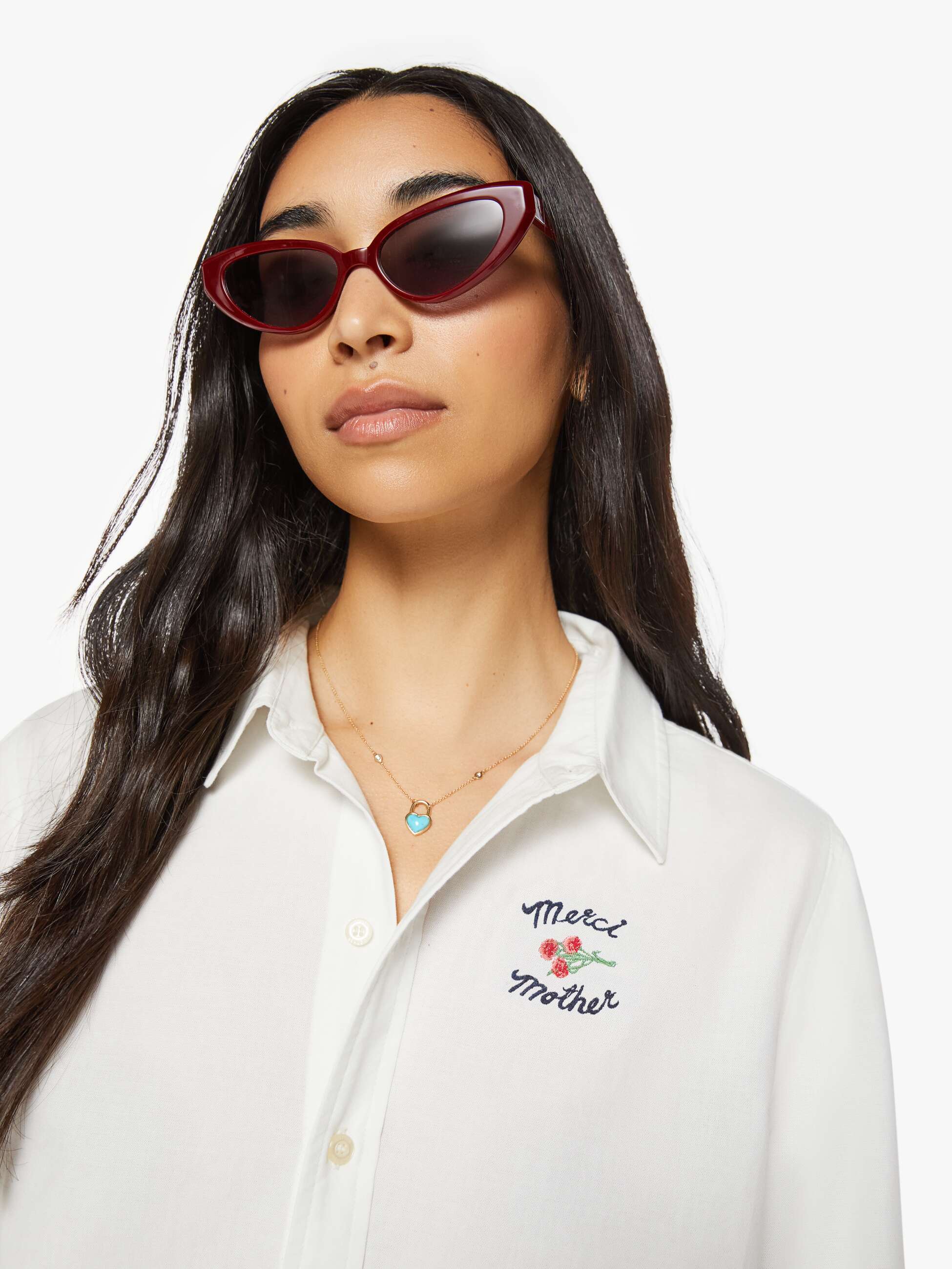 Mother The Bestie Office Hours Bluse Weiß Baumwolle Stick