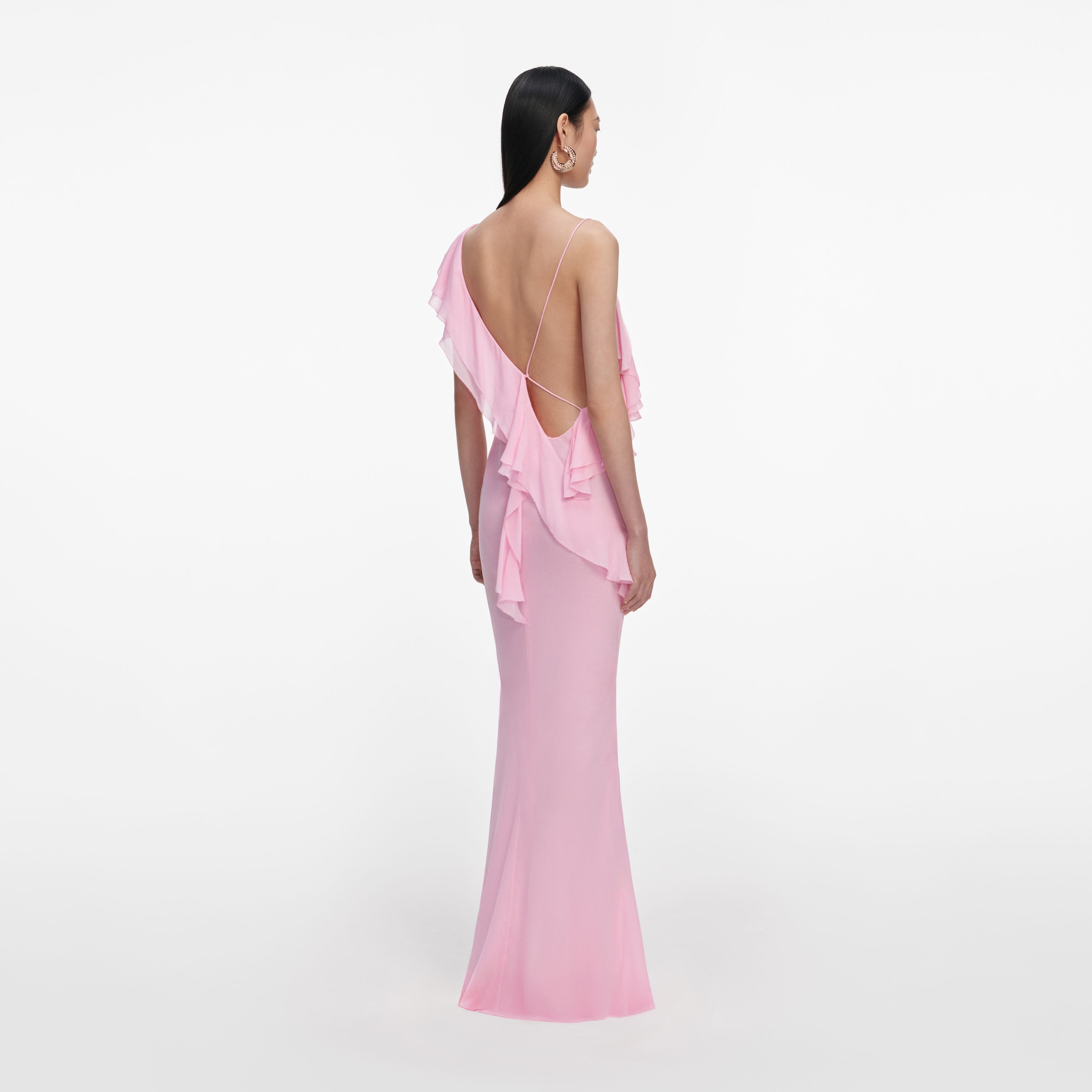 Self Portrait Pink Georgette Frill Maxikleid Rosa UK 8 Rückenfrei