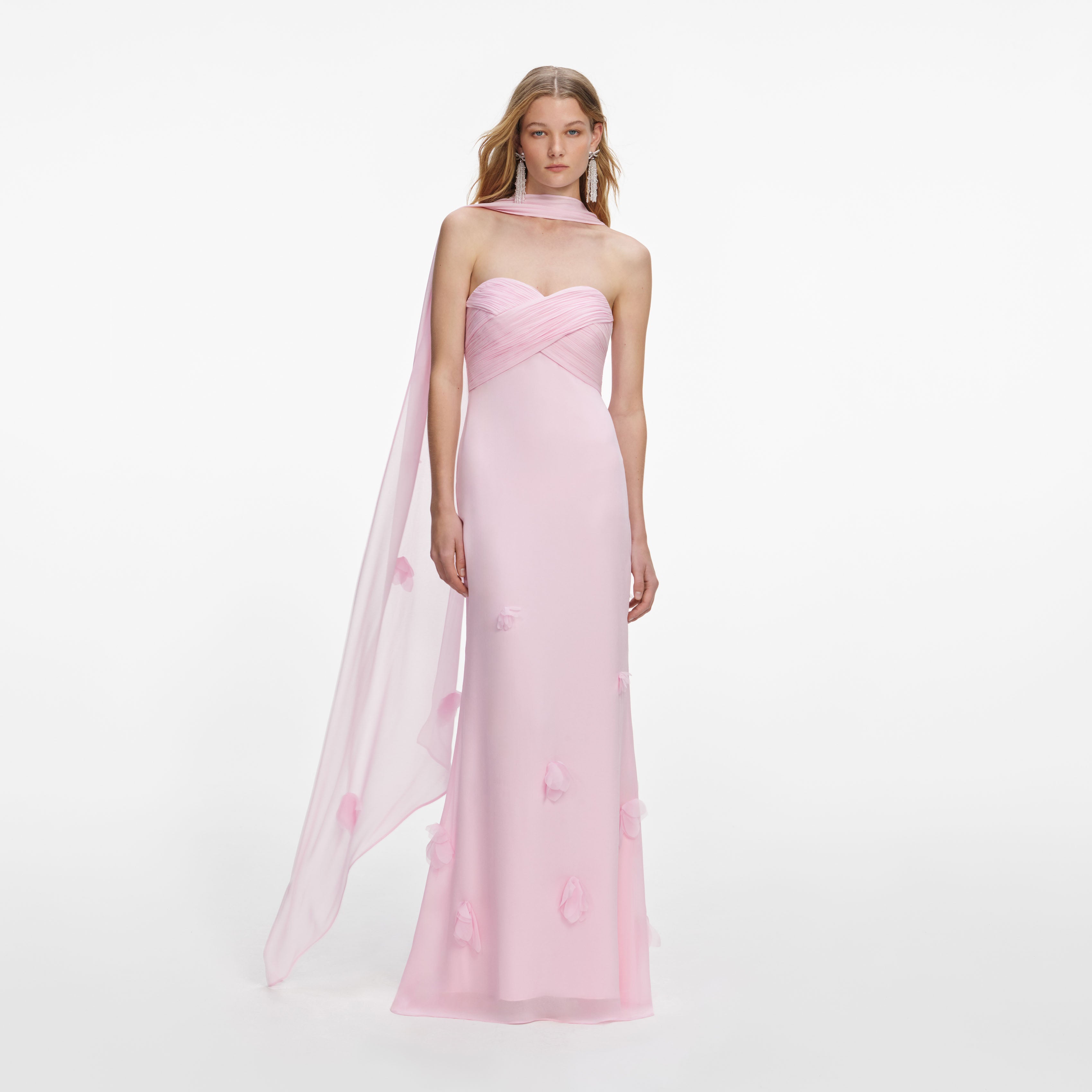 Self Portrait Georgette Maxi Kleid Rosa UK 8 Schal
