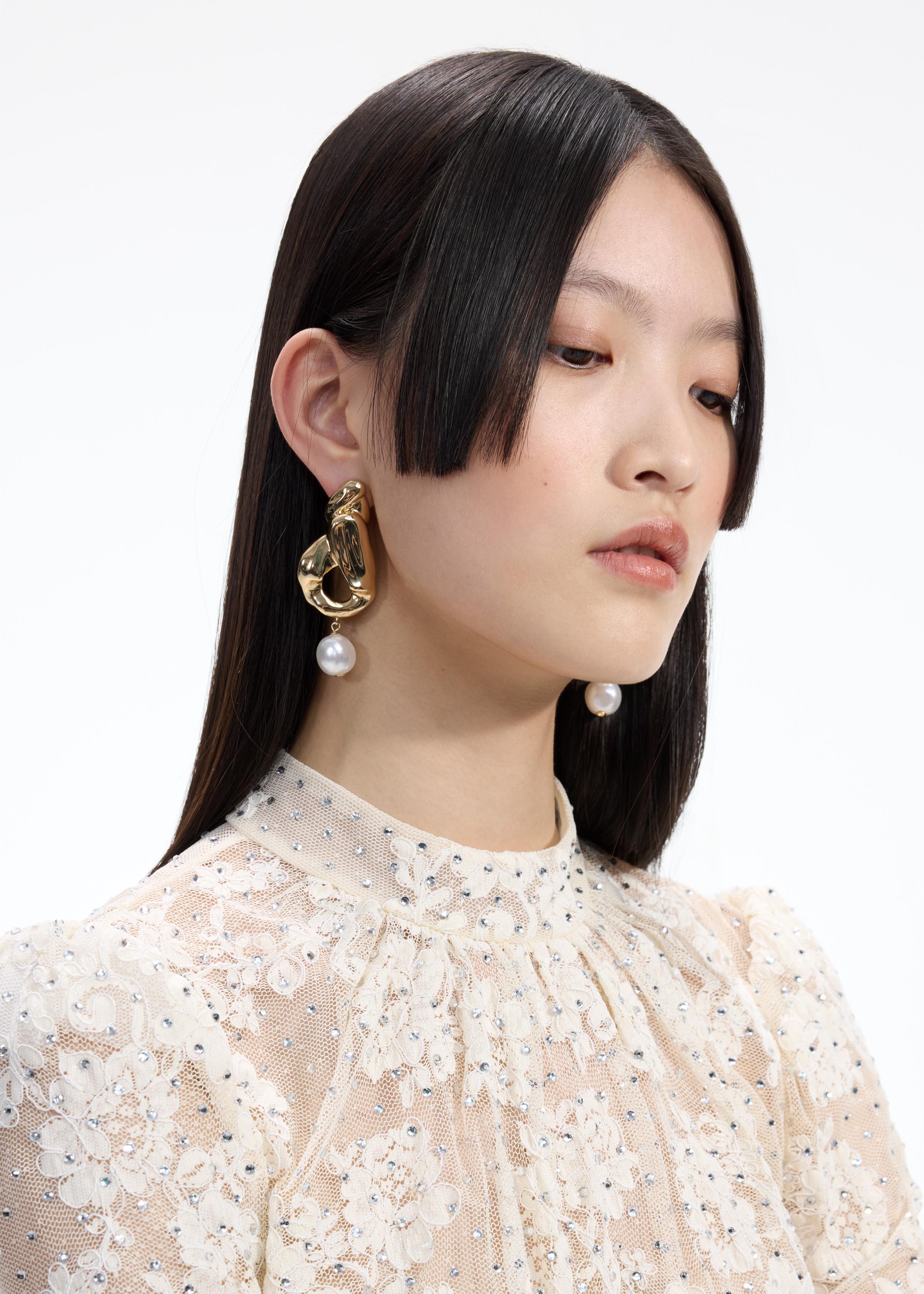 Self Portrait Gold Faux Pearl Drop Ohrringe Gold One Size