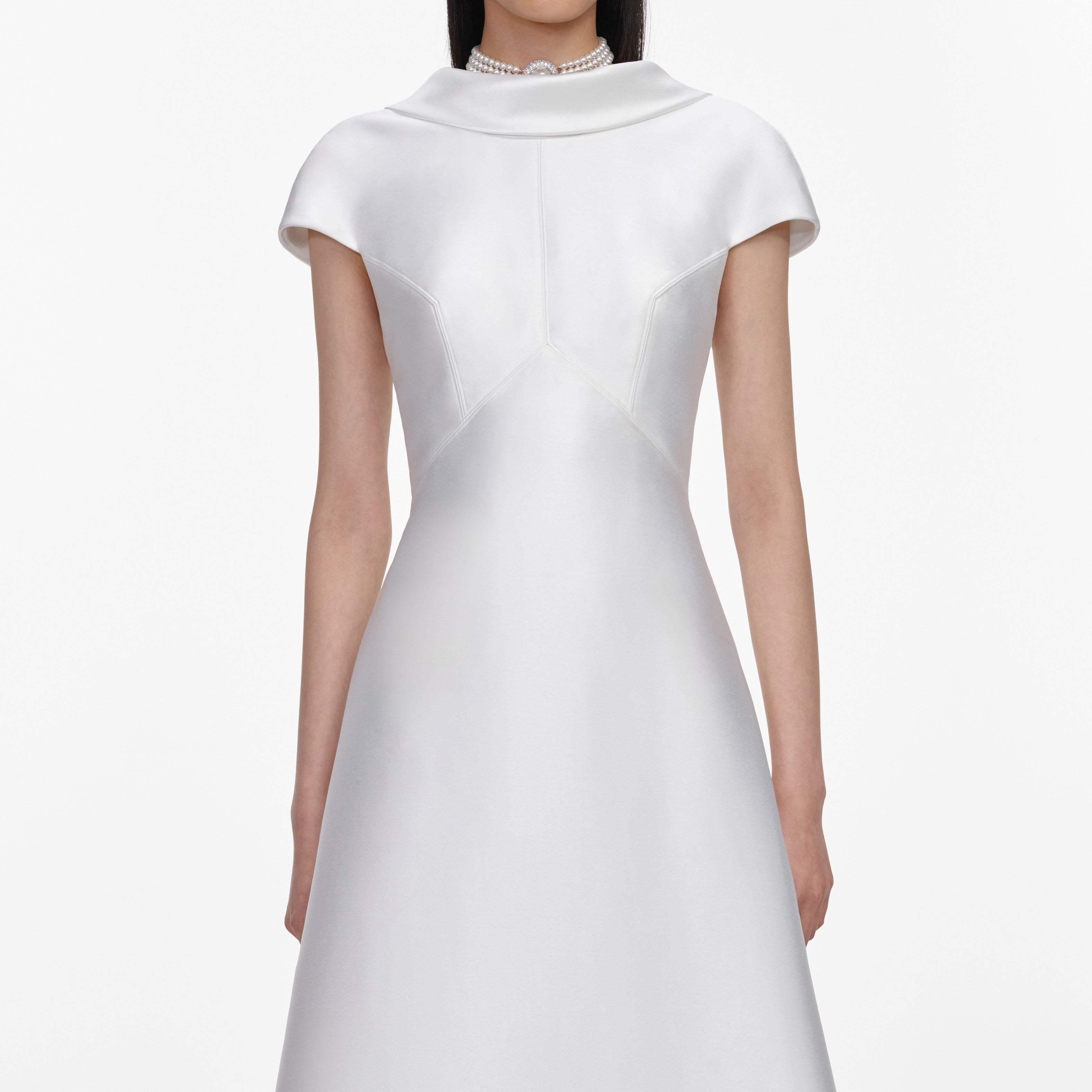Self-Portrait White Taffeta Collared Maxi Dress Kleid Weiß UK 8