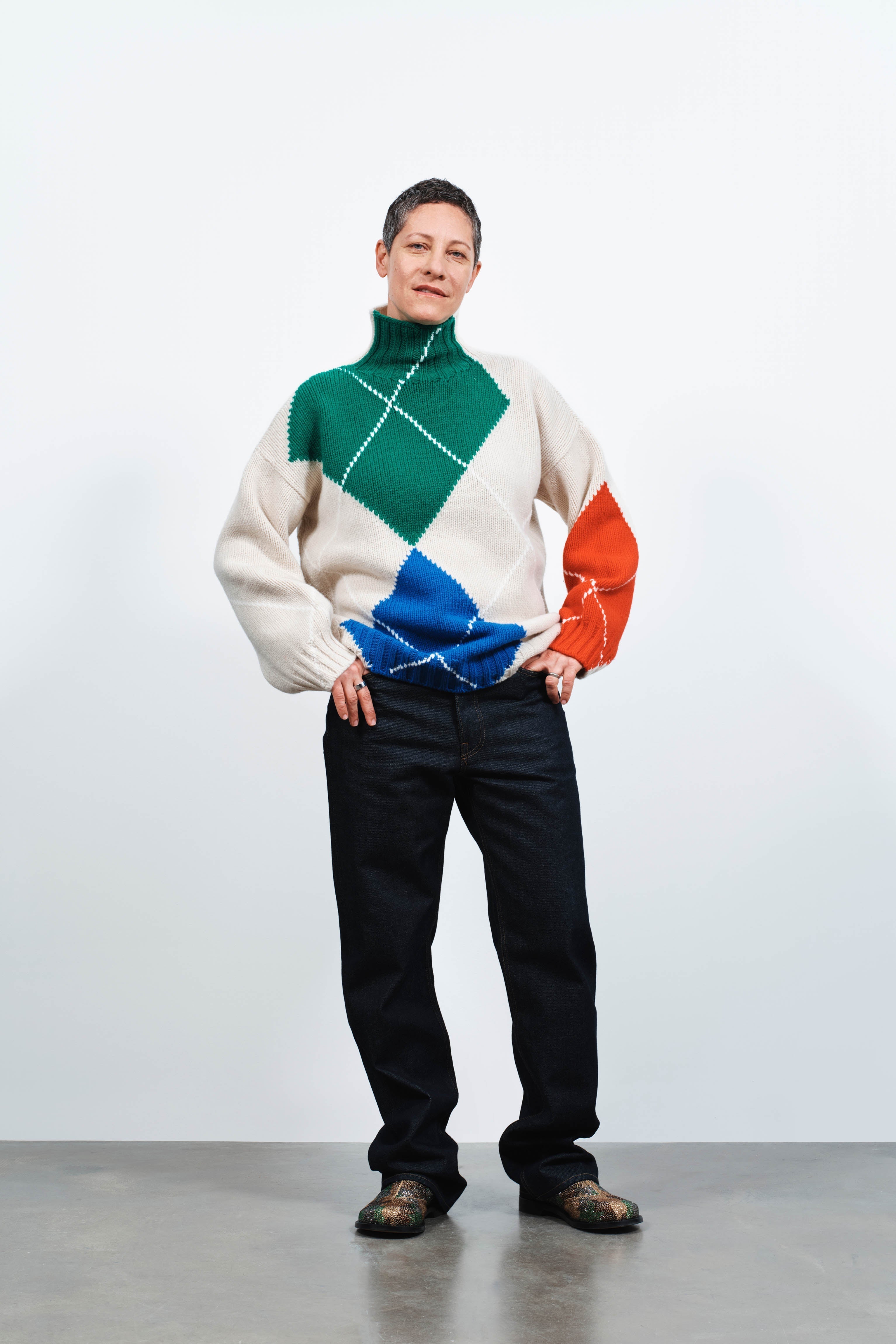 J.W.Anderson x Pringle Argyle Rollkragenpullover natural Wolle