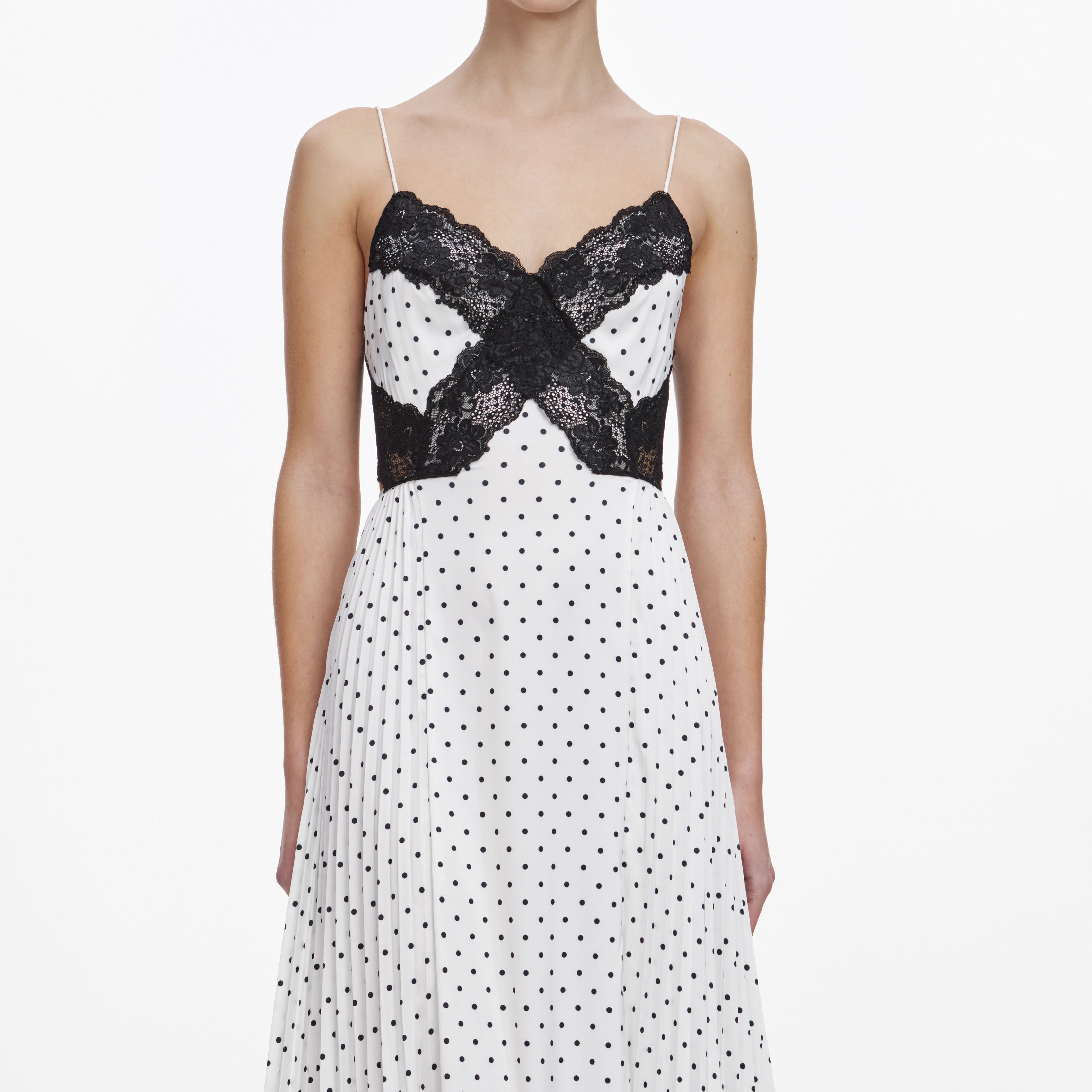 Self Portrait White Polka Dot Satin Maxi Kleid Weiß