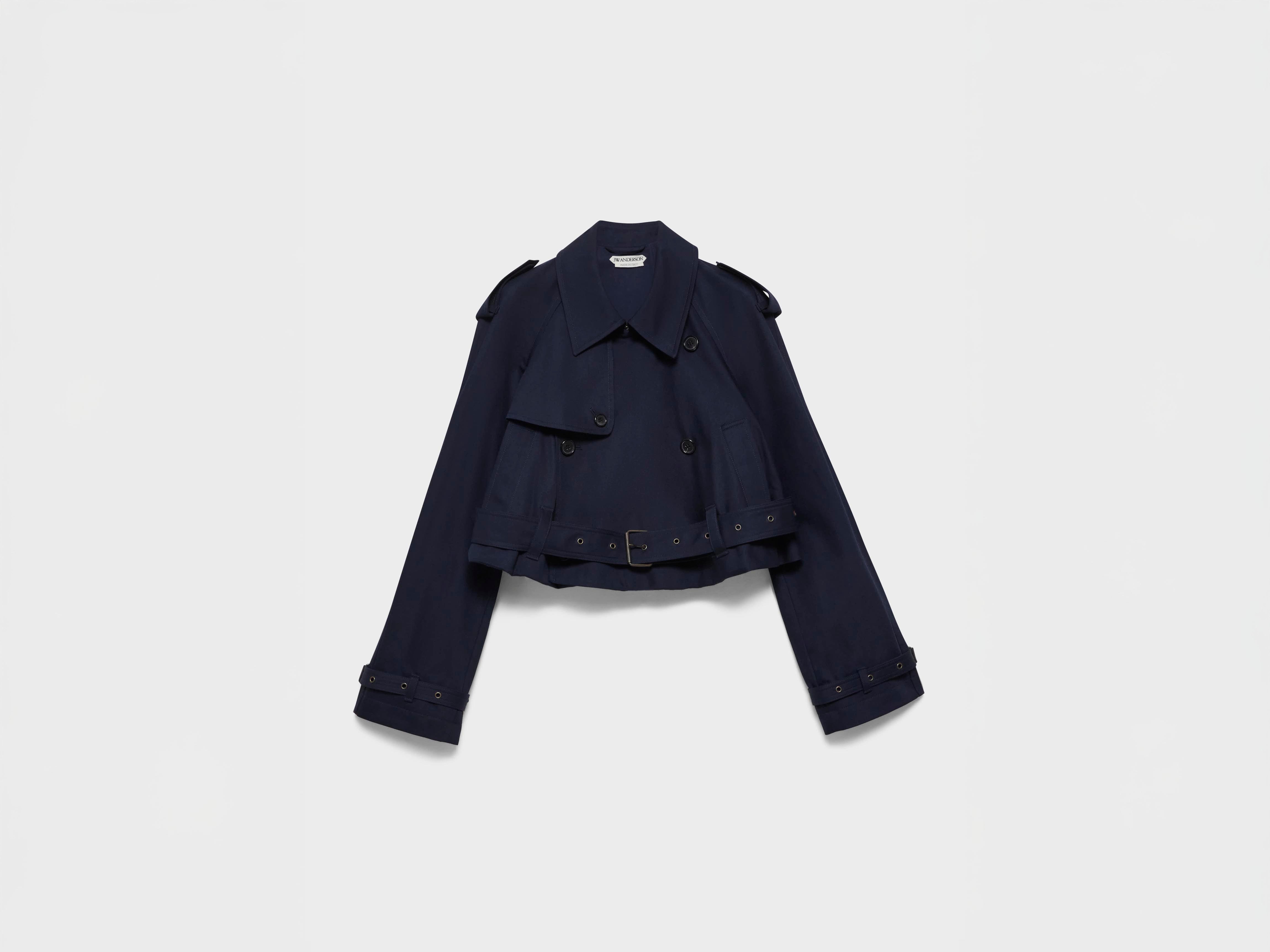 J.W.Anderson Cropped Trench Mantel Navy Baumwolle