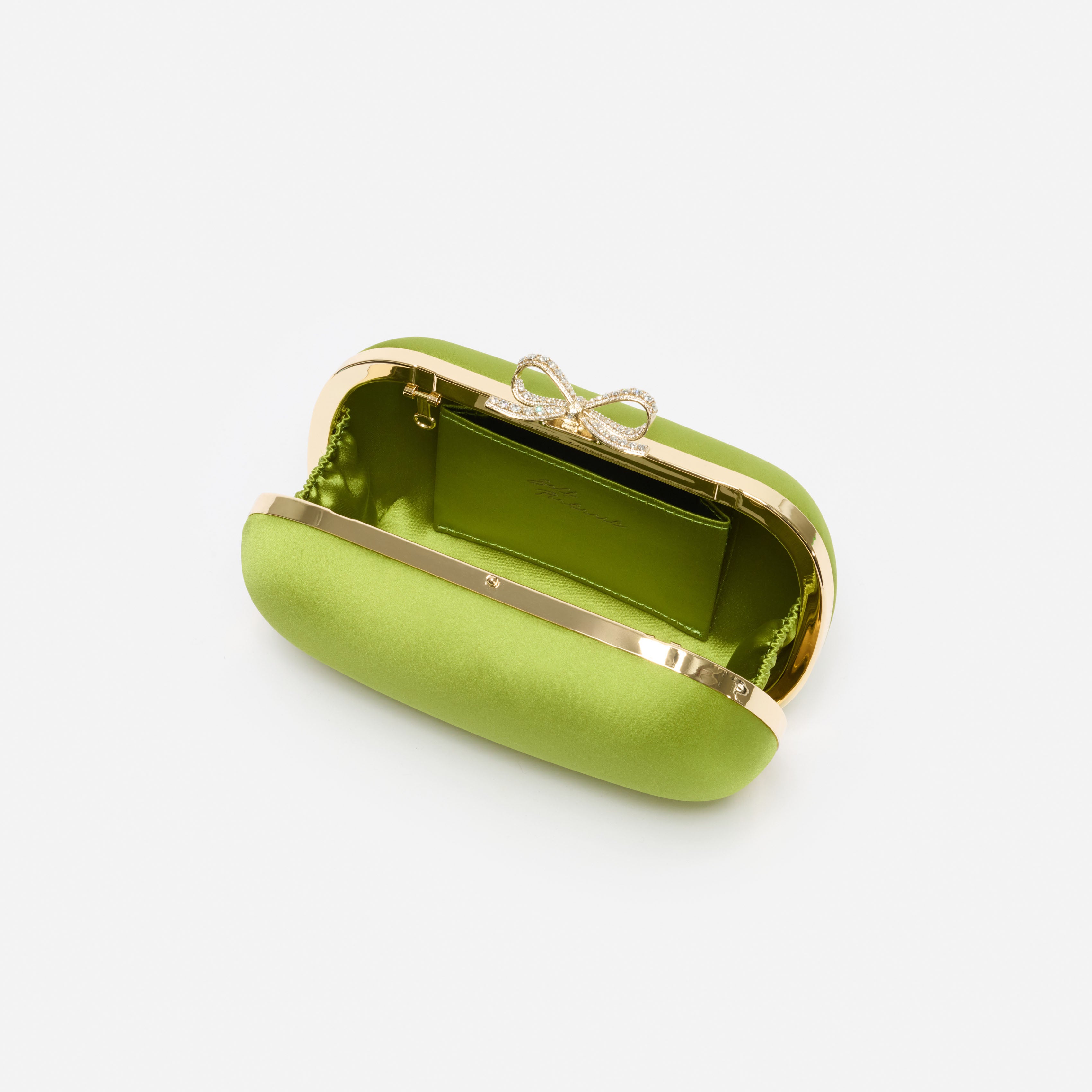 Self Portrait Green Satin Clutch Tasche Grün Mini