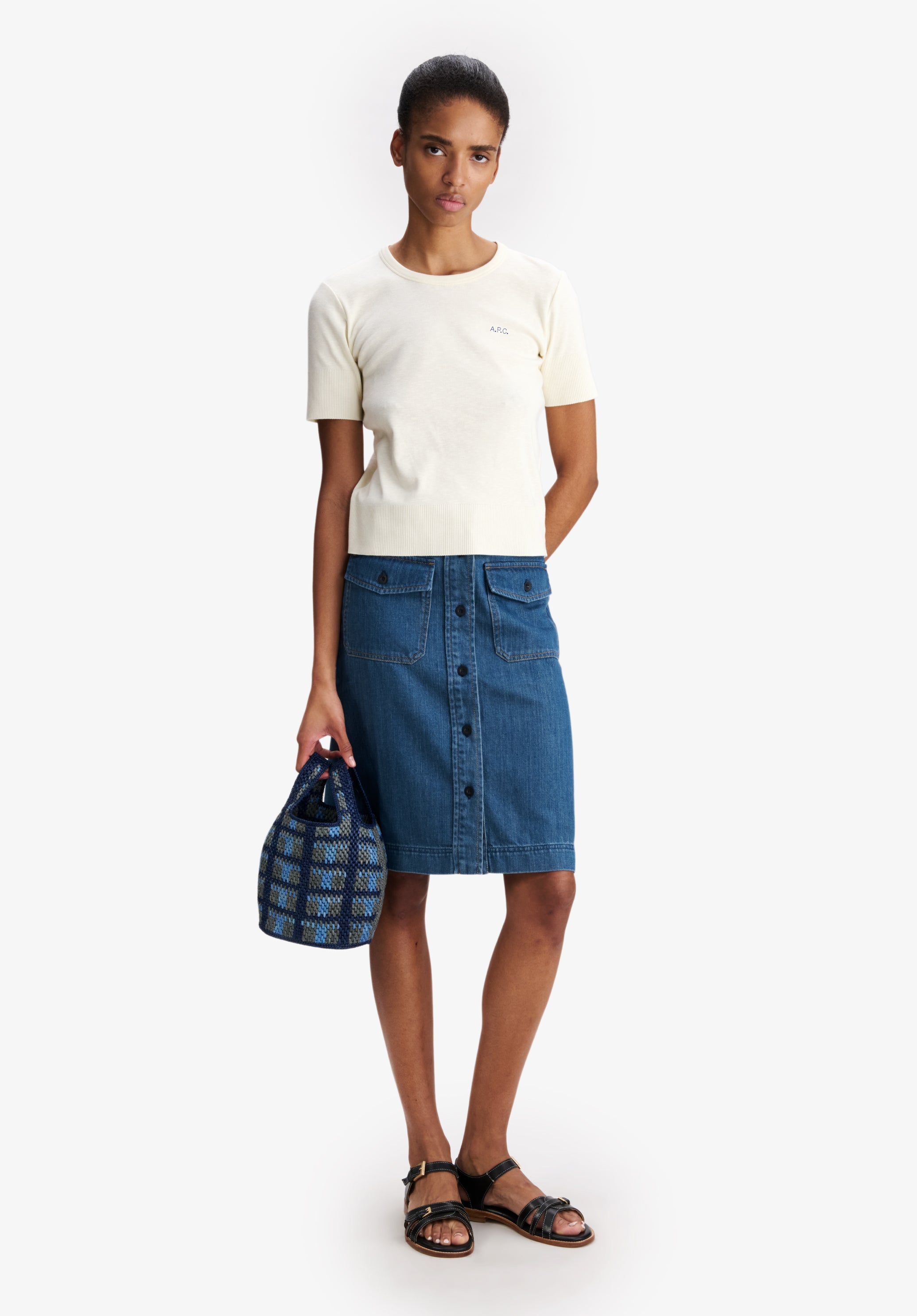 A.P.C. T-Shirt Eng ecru Mikrologo Bio-Baumwolle Gr. M