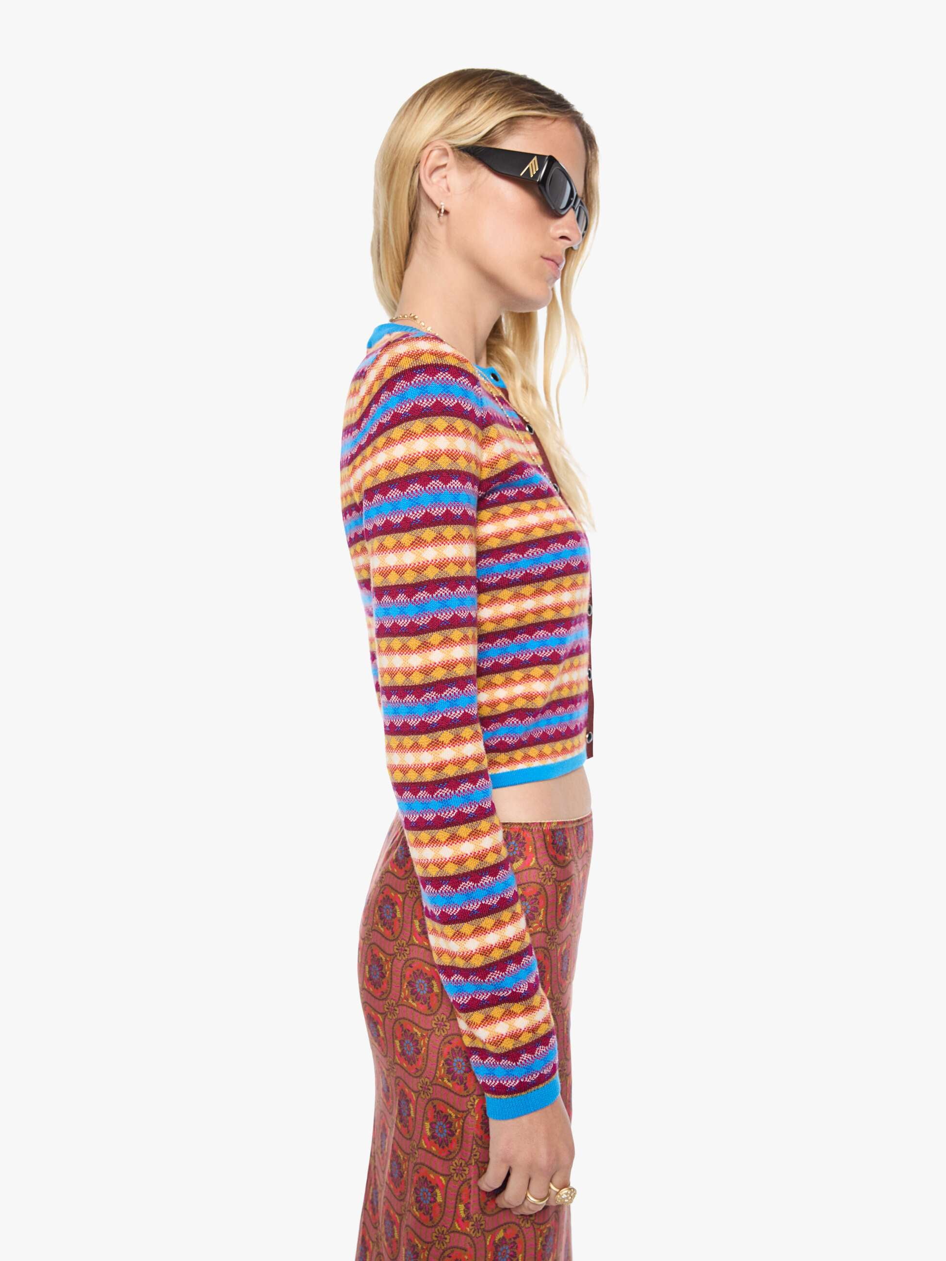 Mother The Lil Cardigan Jacquard Cardigan Gelb Bunt Merino