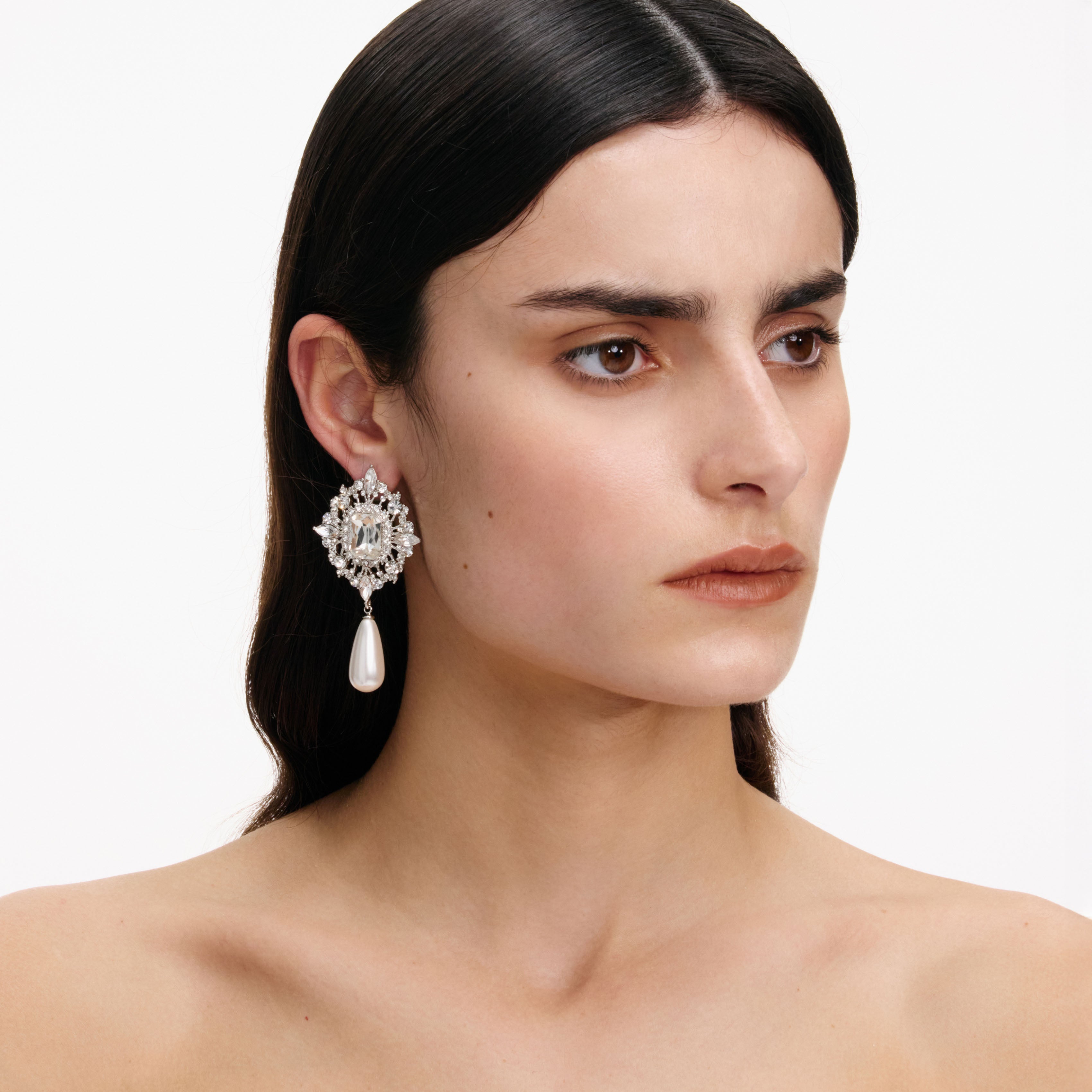 Self Portrait Jewellery Crystal Pearl Tropfen Ohrringe Silber