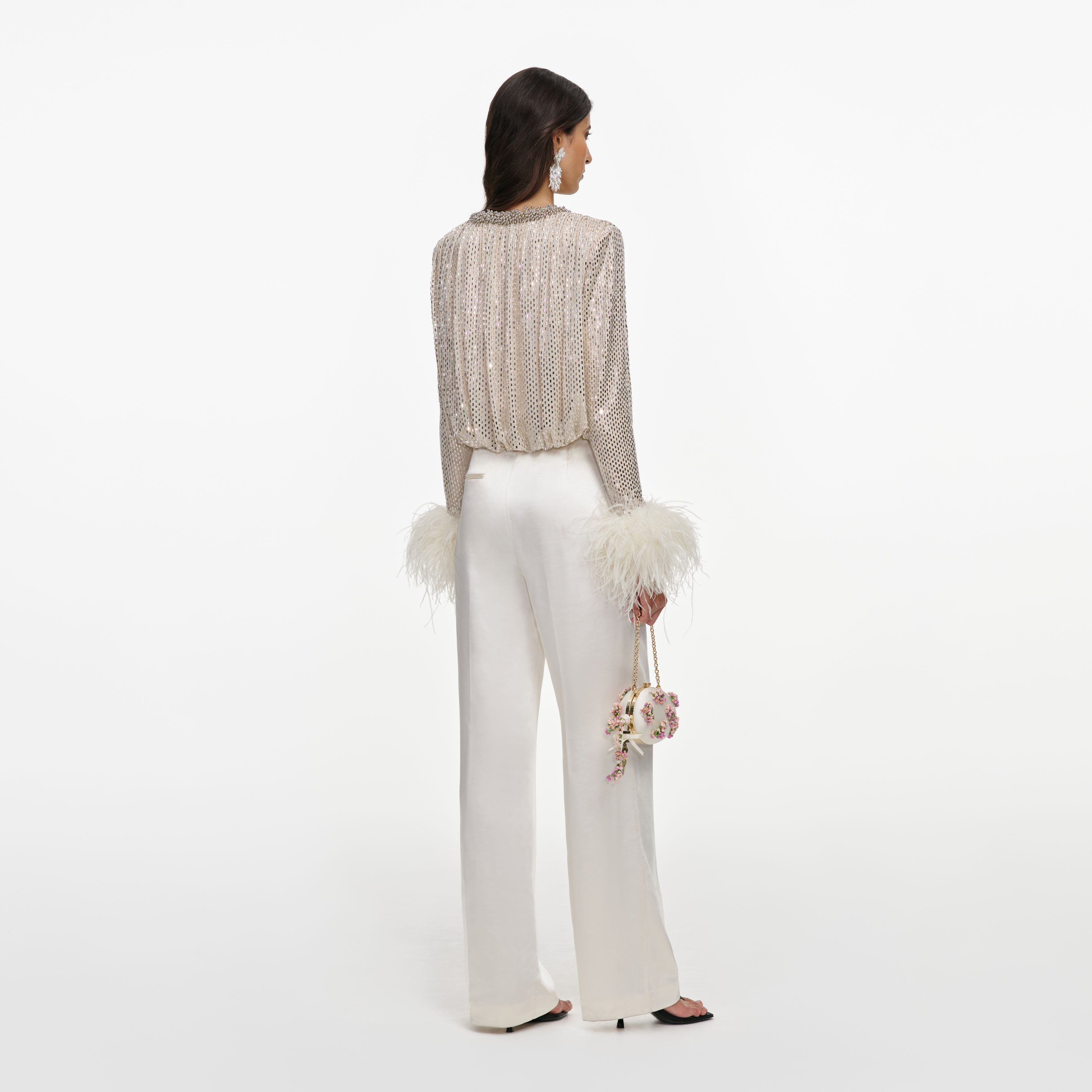 Self Portrait Champagne Feather Top champagner