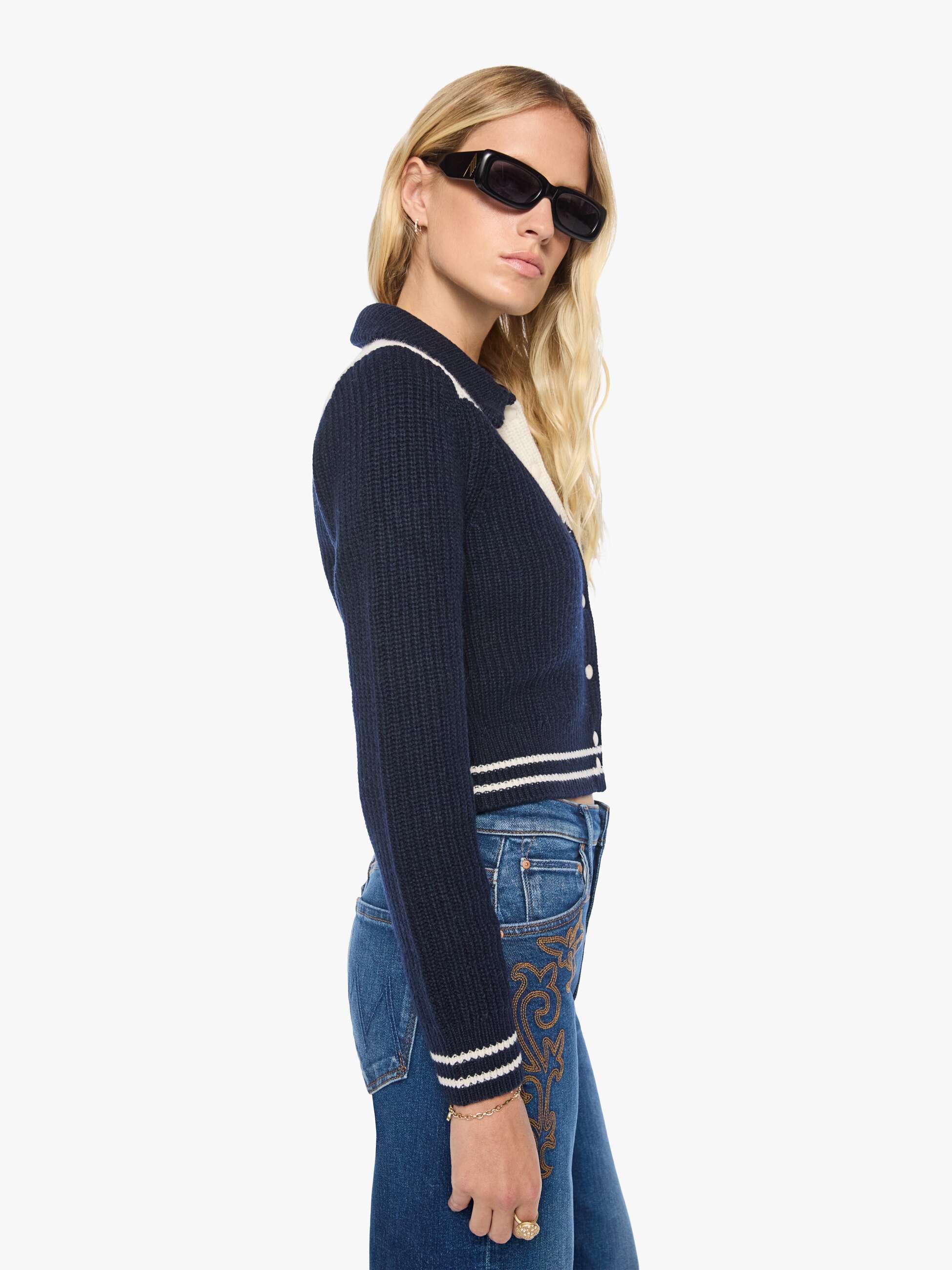 Mother Sweaters The Baby Raquette Cardigan Strickjacke Navy Ivory