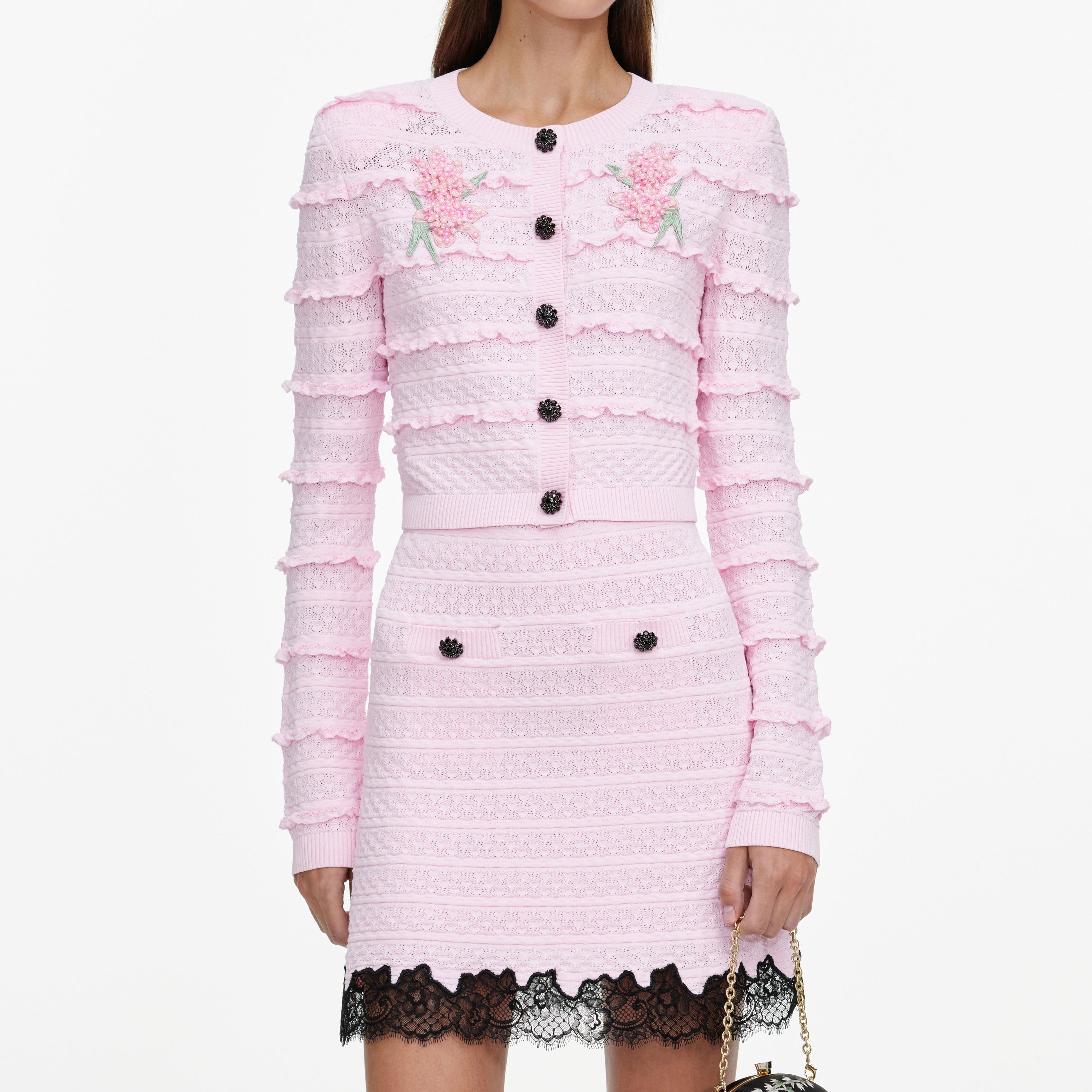 Self-Portrait Bottoms Pointelle Mini Rock Rosa Strick