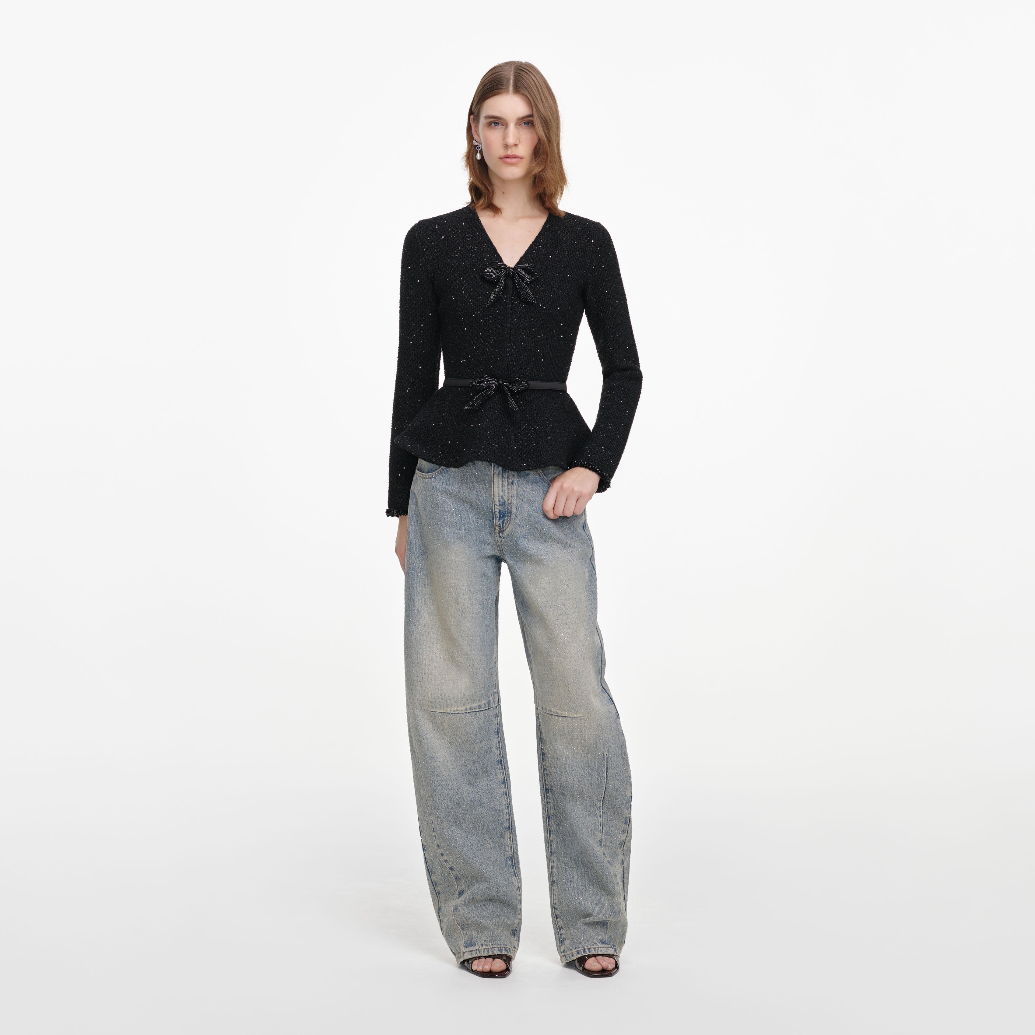 Self Portrait Knitwear Black Sequin Knit Top Schwarz Pailletten