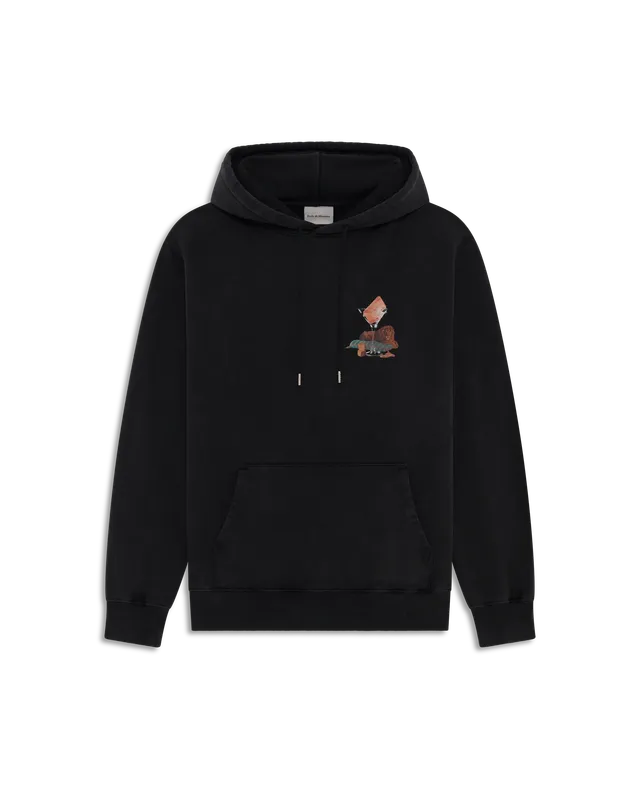 Drôle De Monsieur Washed Glass Lion Hoodie Schwarz Baumwolle