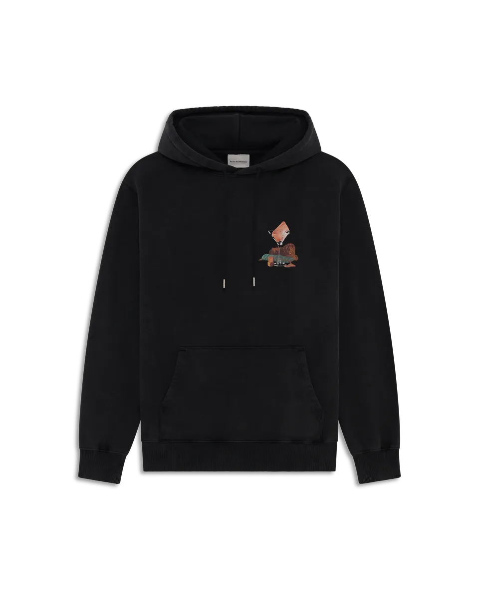 Drôle De Monsieur Washed Glass Lion Hoodie Schwarz Baumwolle