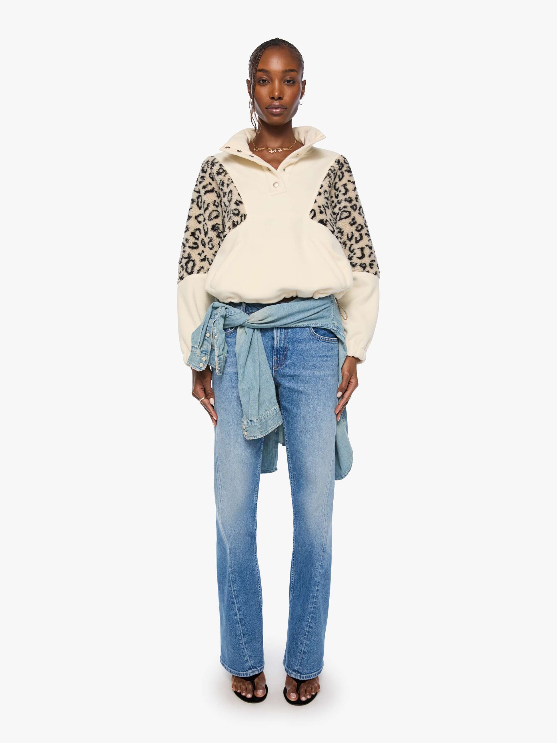 Mother The Funnel Neck Drop Inset Sweatshirt Creme-Weiß Leo