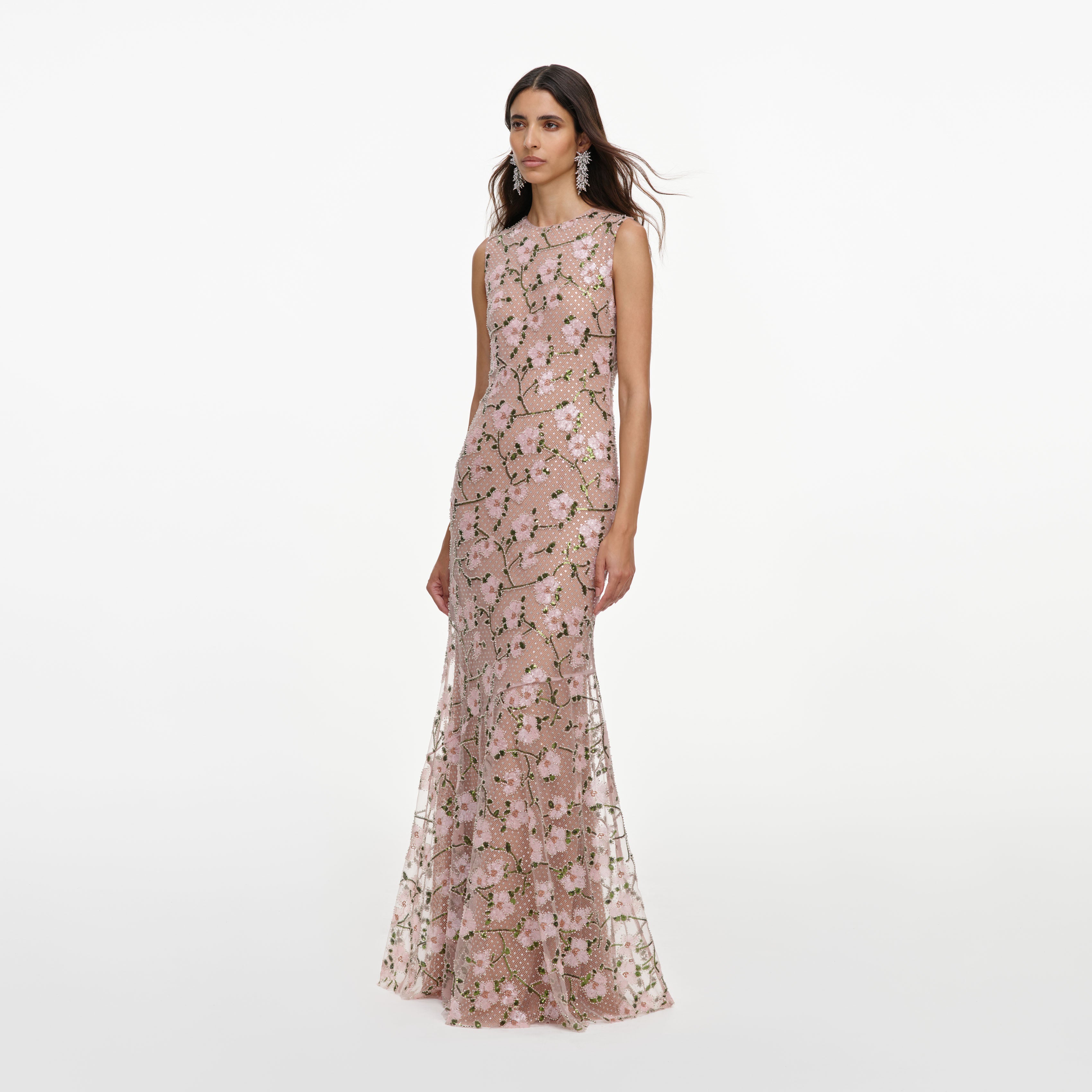 Self Portrait Pink Rhinestone Sequin Maxikleid Pink UK 8