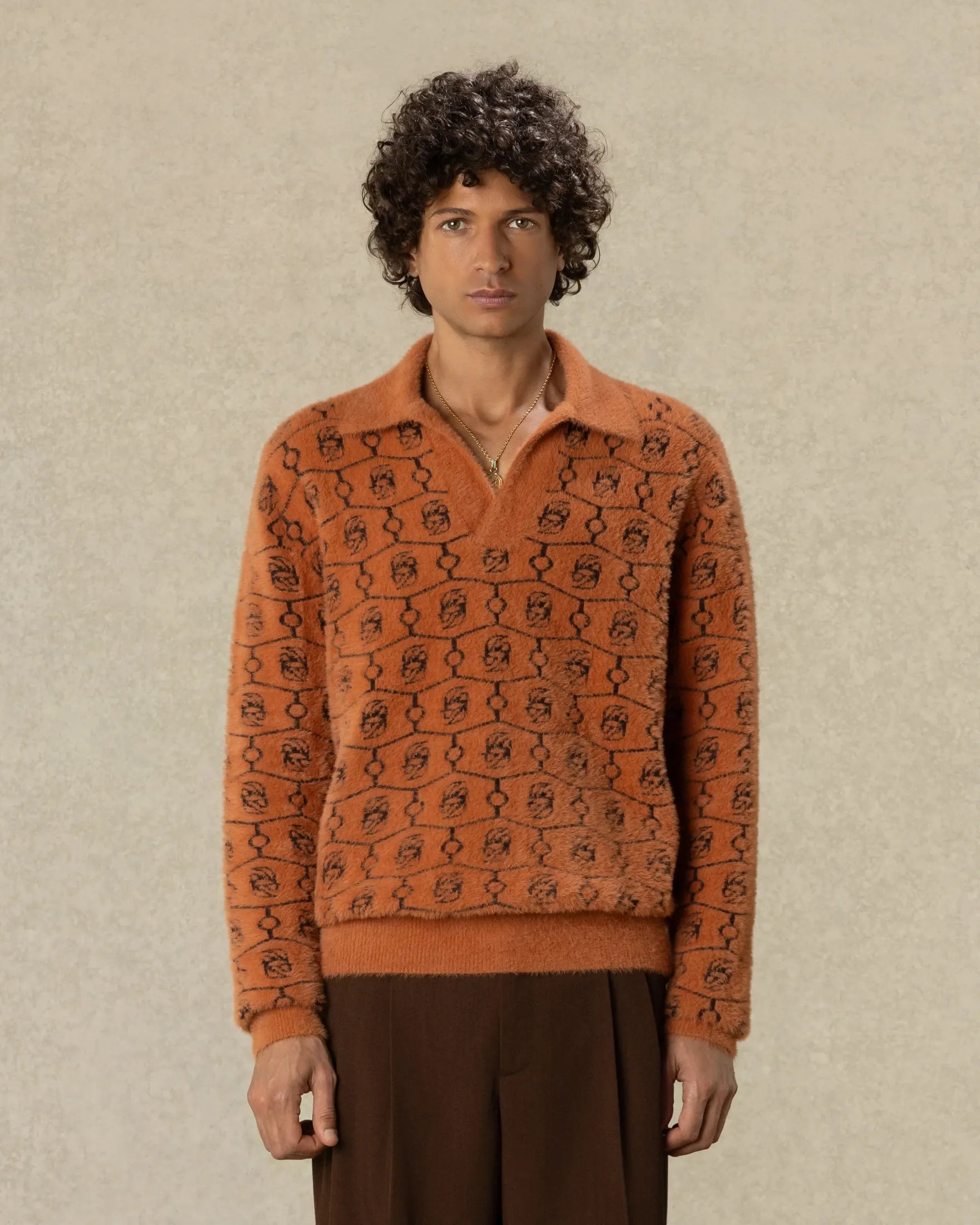Drôle De Monsieur Strick Polo Wolle Braun Monogramm