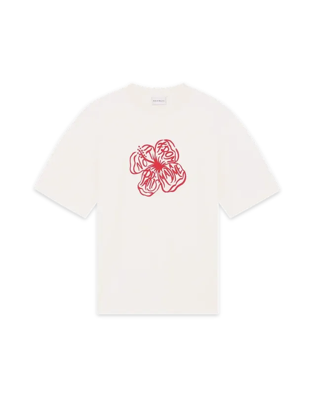 Drôle De Monsieur T-Shirt Slogan Hibiscus Off White Baumwolle