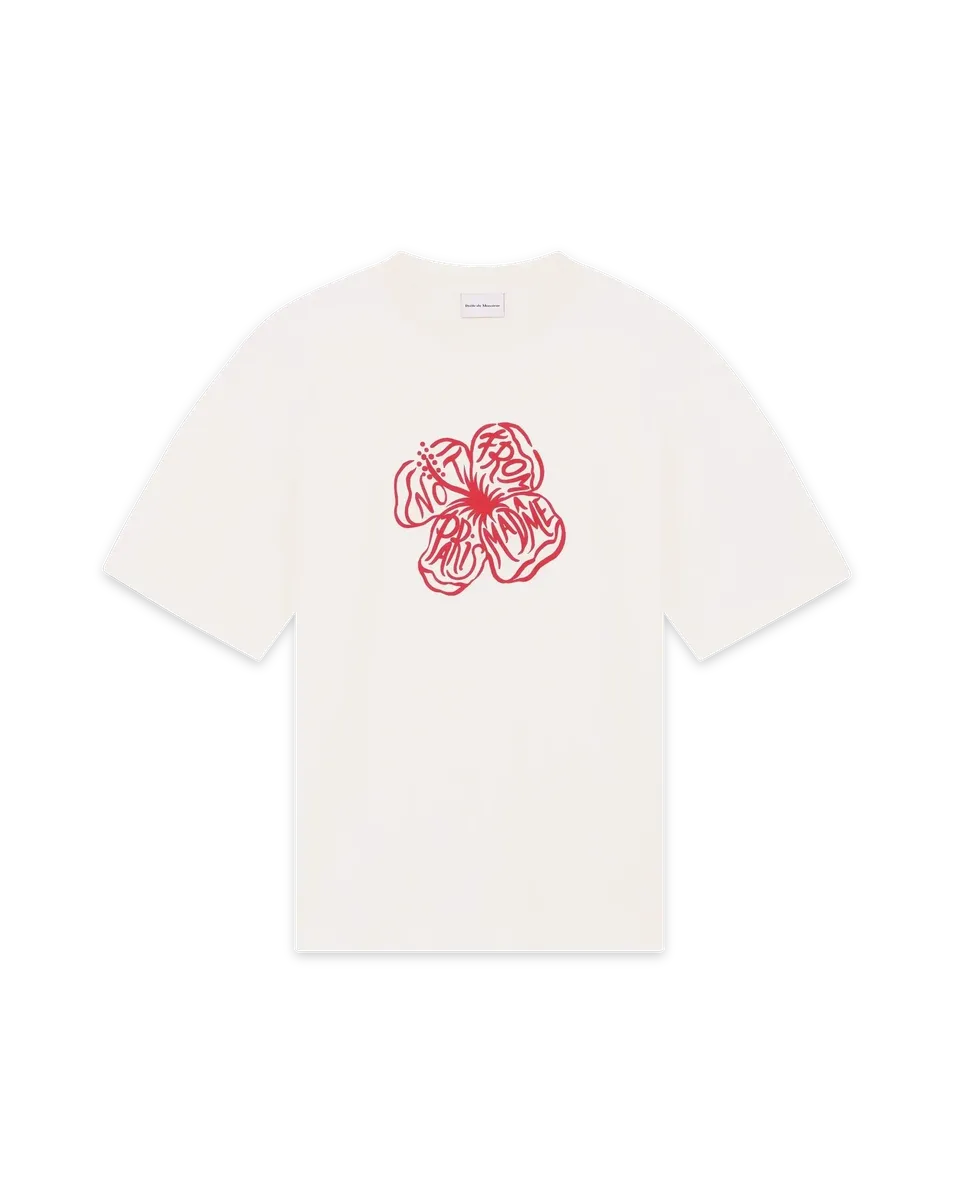 Drôle De Monsieur T-Shirt Slogan Hibiscus Off White Baumwolle