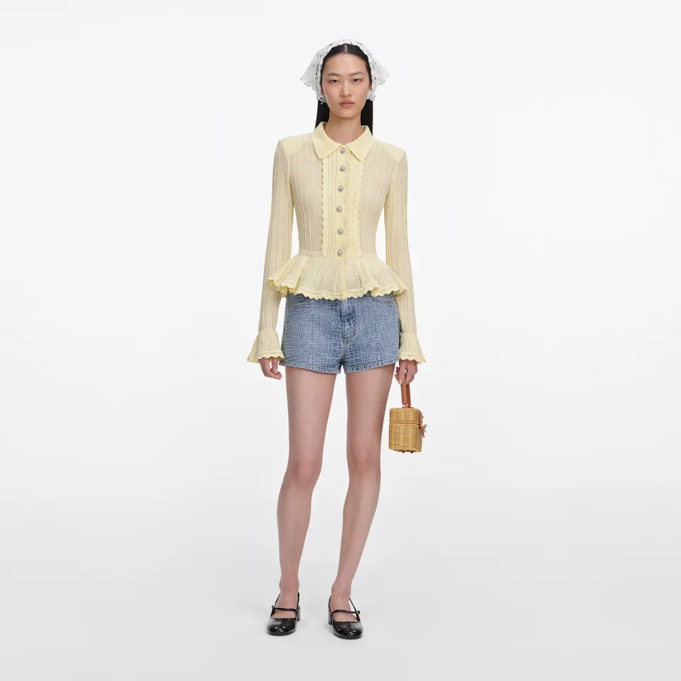Self Portrait Denim Shorts Blau 26 Kroko Strass