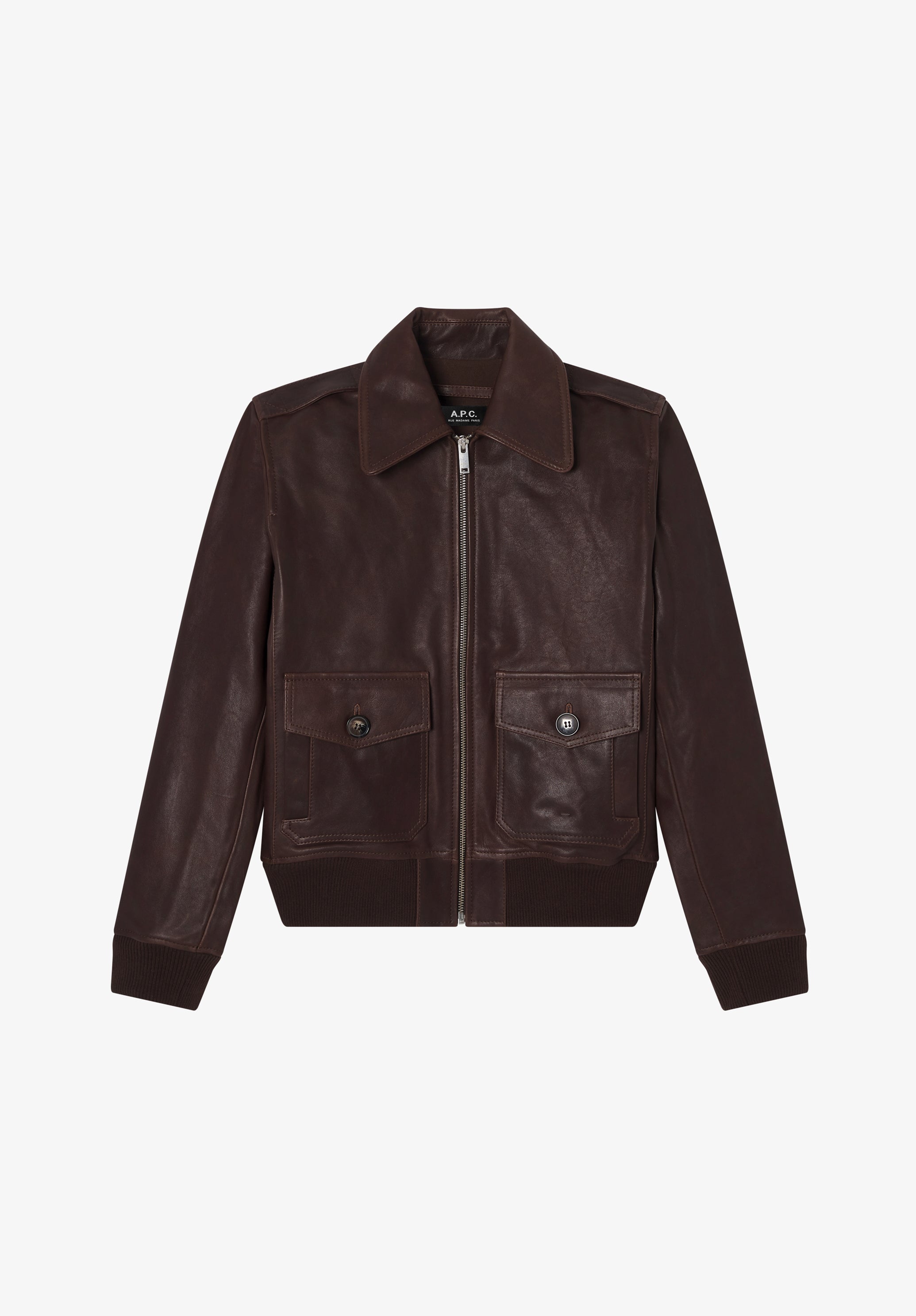 A.P.C. Lederjacke Kurz Braun Reissverschluss