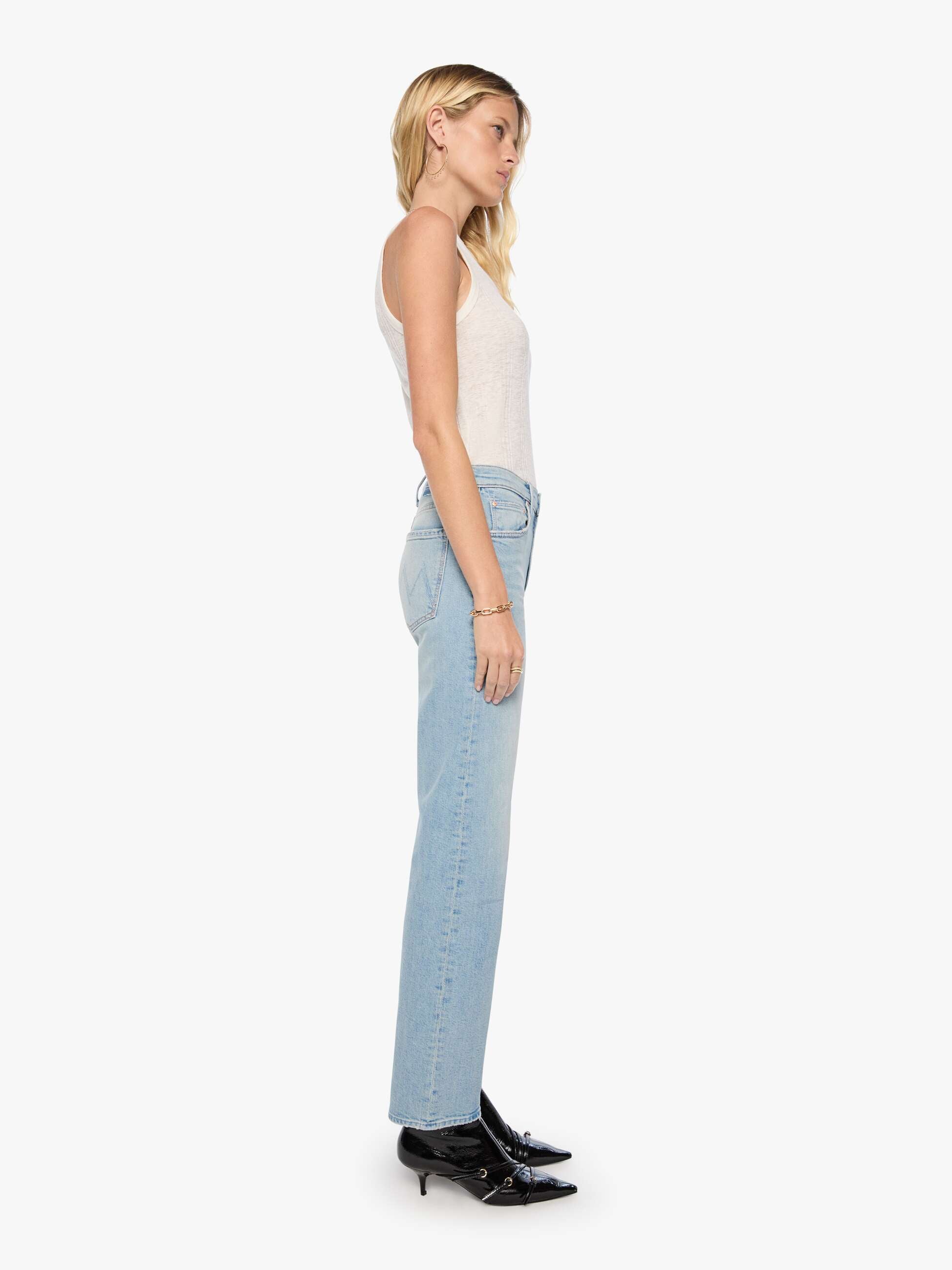Mother The Newbie Skimp Straight Jeans Hellblau Mid-Rise