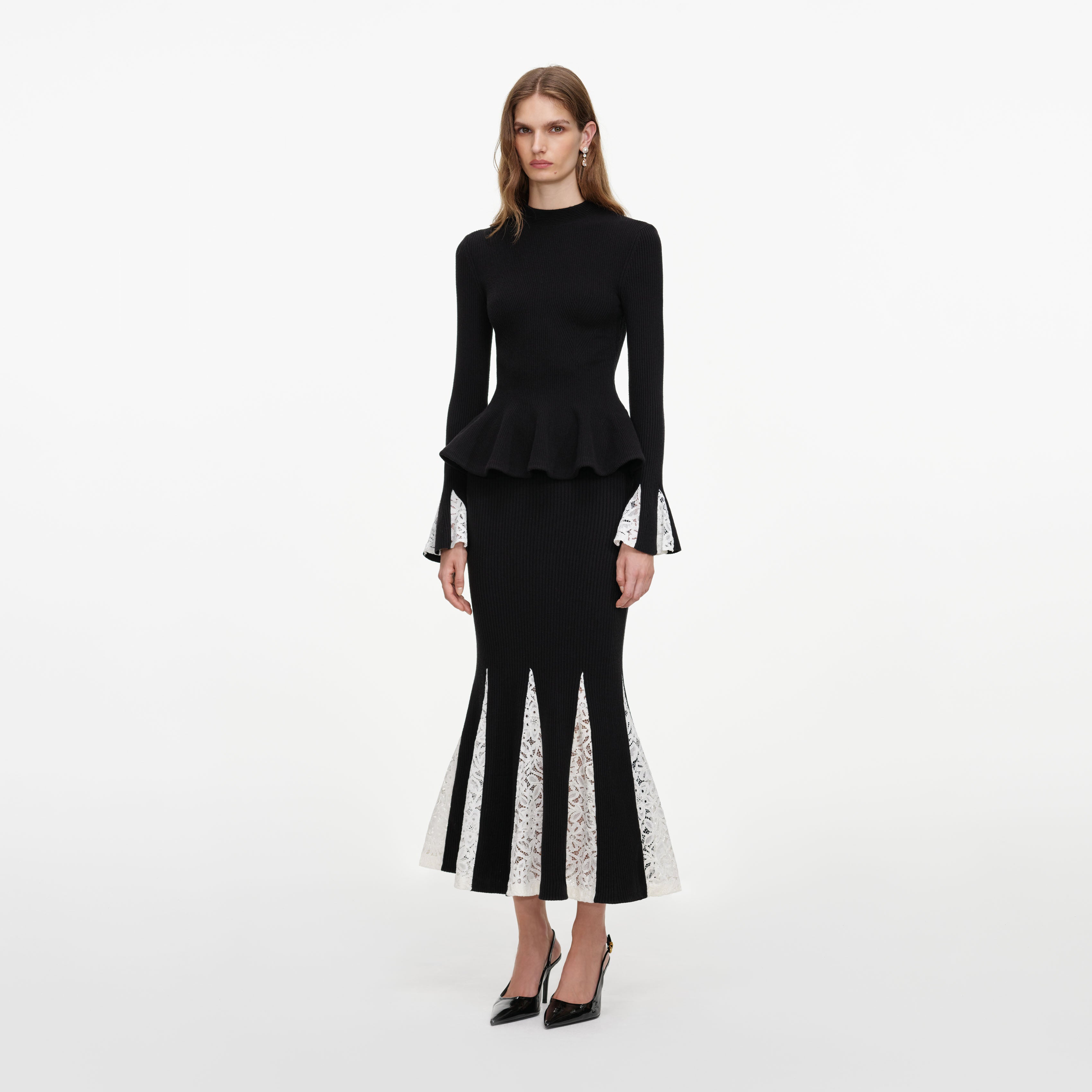 Self Portrait Black Lace Knit Midi Kleid Schwarz Spitze