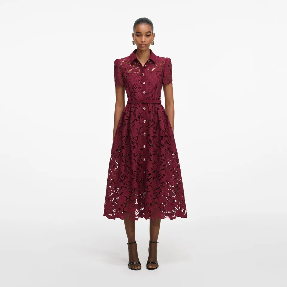 Self Portrait Burgundy Lace Midi Kleid Bordeaux Spitze