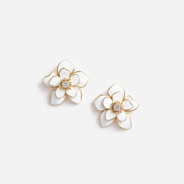 Self Portrait Jewellery Enamel Flower Ohrringe Creme Gold